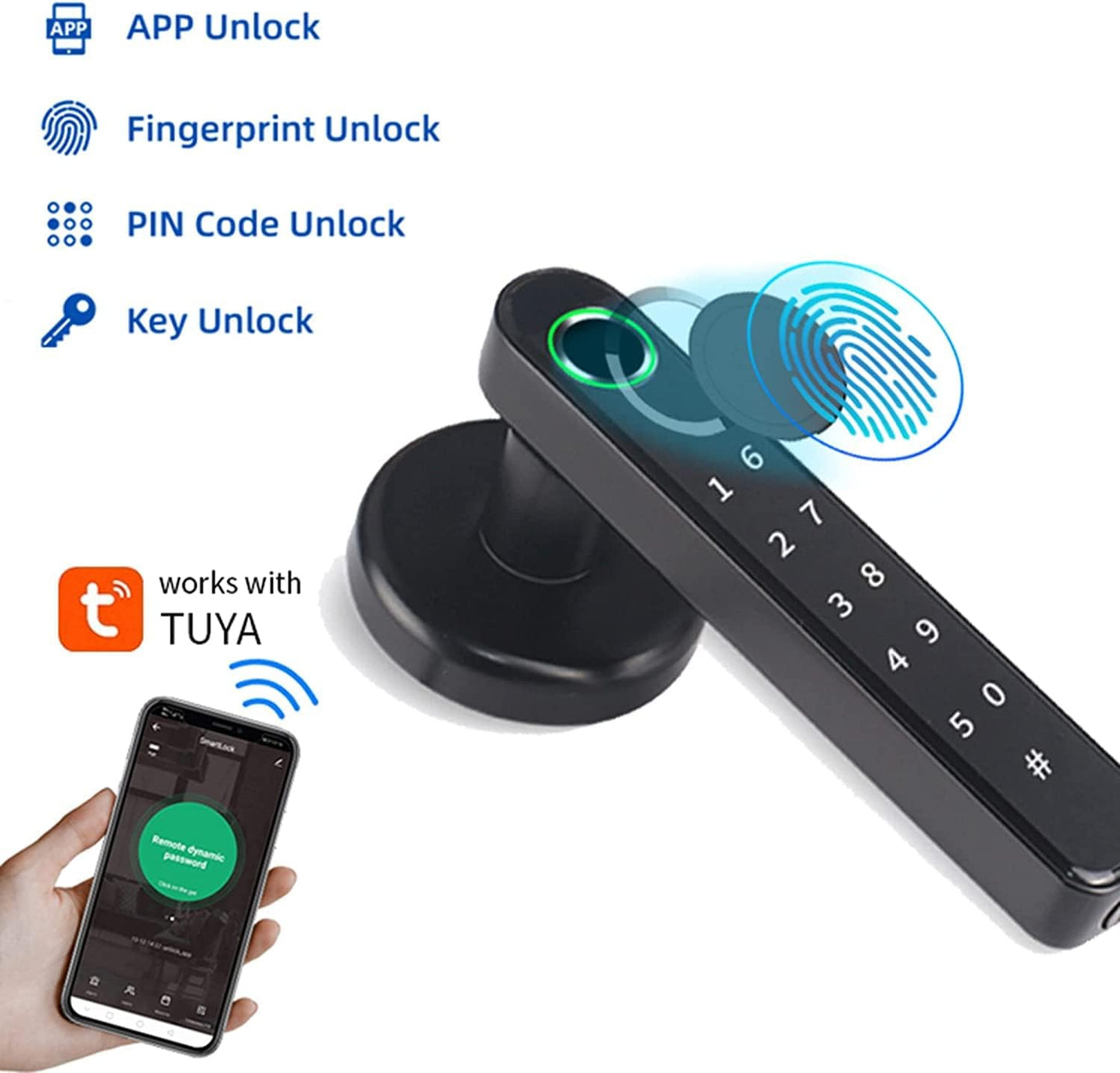 TEKXDD Smart Door Lock with Keypad Handle - Home/Apartment/Bedroom 4-in-1 Lock,Password/Fingerprint/Key/Tuya BLE APP Unlocking