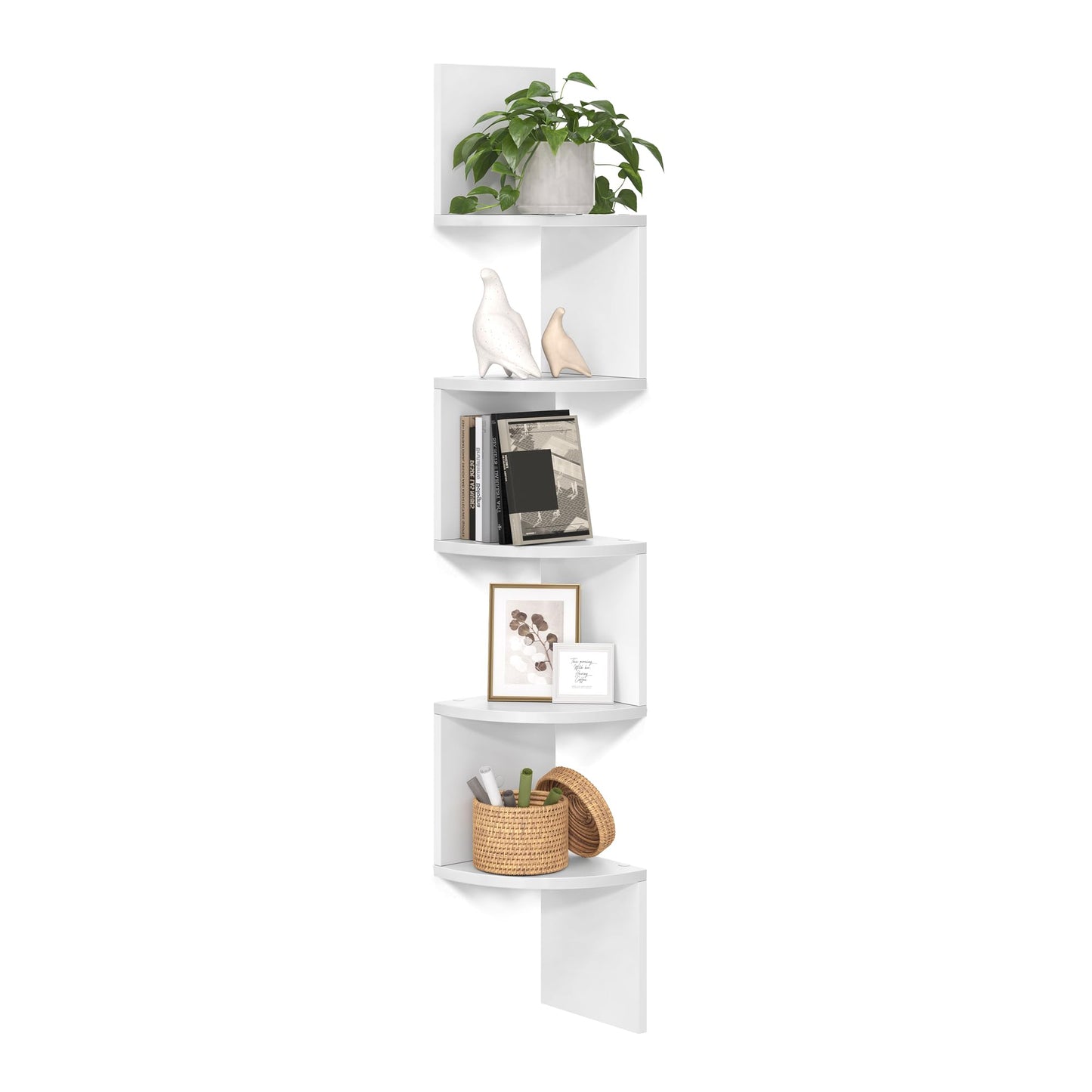 VASAGLE Custos Collection - Corner Shelf Wall Mount, 5-Tier Floating Corner Bookshelf, Plant Shelf for Bedroom, Living Room, Bathroom, Home Office, Cloud White ULBC72WT