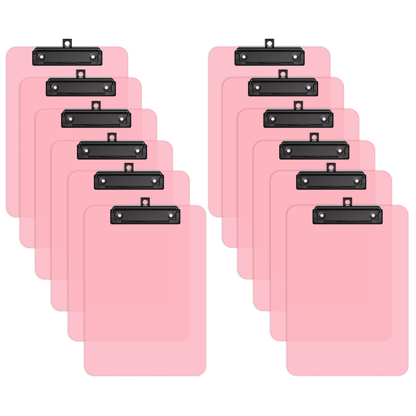 Zoenley A4 Plastic Clipboard Set of 12, Pink 12.5 x 9 Letter Size for Classroom, Students, Teacher, Nurse, A4 Clear 8.5 x 11 Clip Board with Low Profile Black Clip, Office & School Supplies