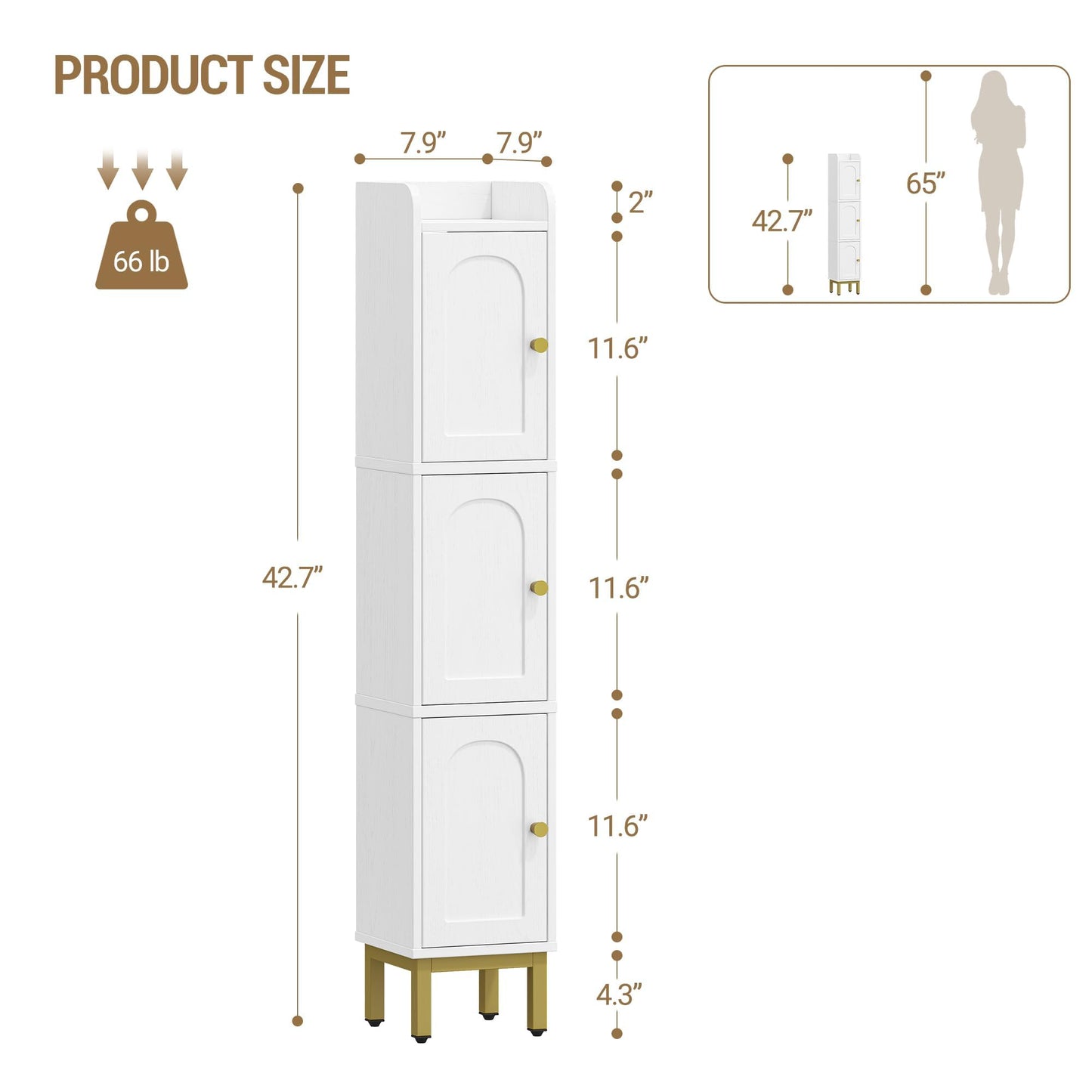 Hzuaneri Slim Bathroom Storage Cabinet, Narrow Bathroom Organizers and Storage with 4 Adjustable Feet, Laundry Room Organization for Small Space, Kitchen, Living Room, 3 Doors White BC22313G