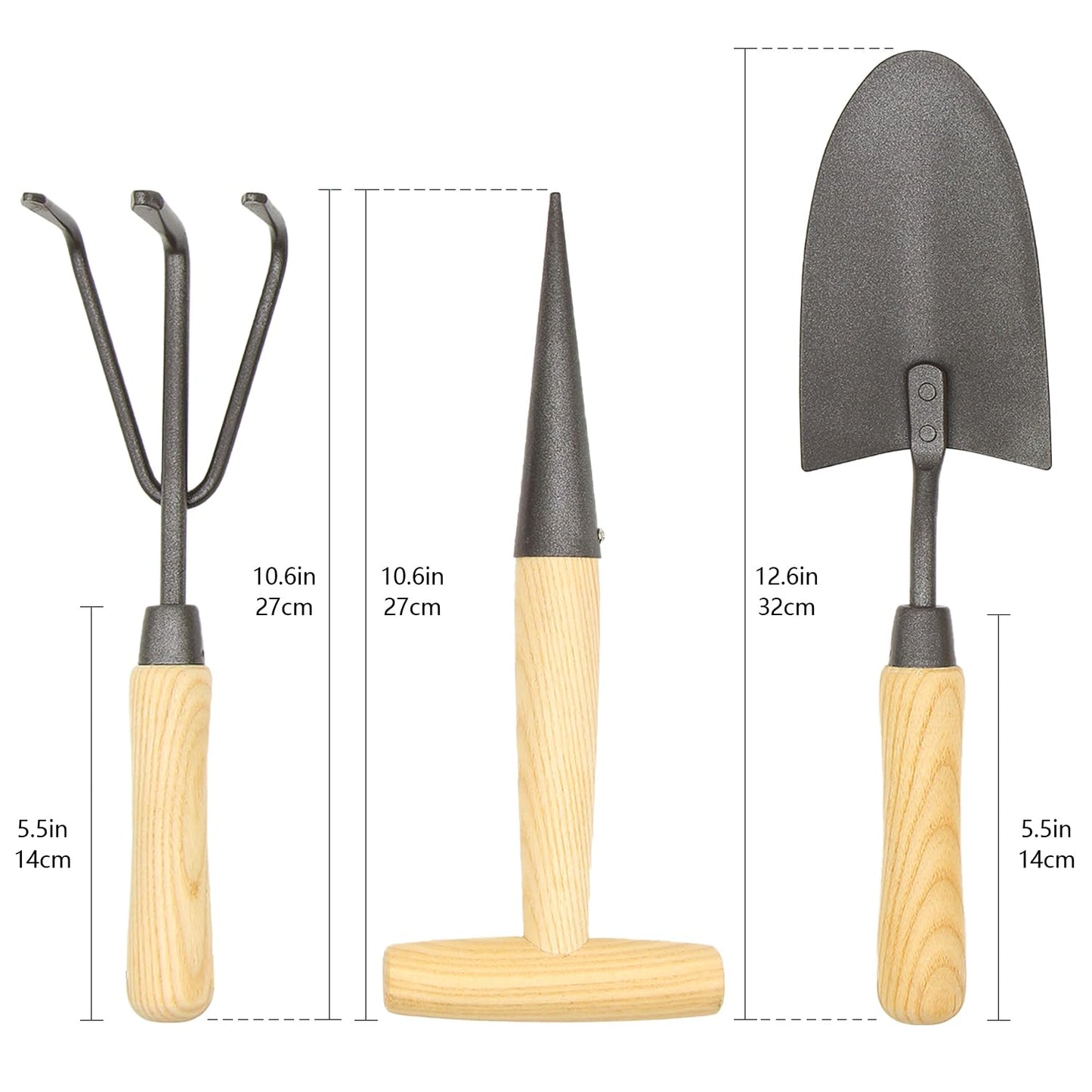 Japanese Gardening Tools Set, 6 Pcs Garden Tools Set, Black Painted Stainless Steel Heavy Duty Gardening Tools Kit, Hand Trowel, Dibble, Hand Rake, Weeder, Transplanter and Hand Folk