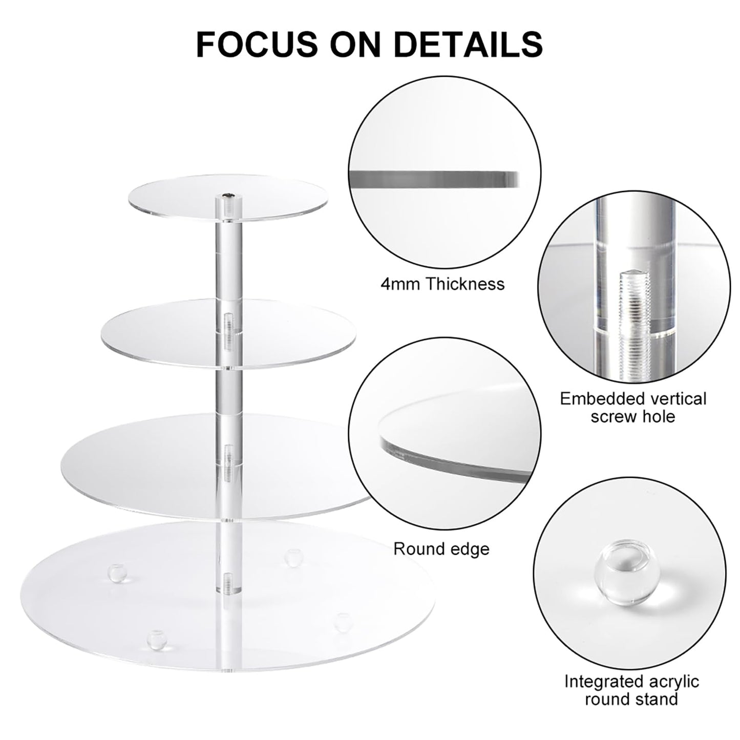 Cupcake Stand, 4-Tier Round Acrylic Cupcake Display Stand Dessert Tower Pastry Stand for Wedding Birthday Theme Party- 15.7 Inches (Transparent)