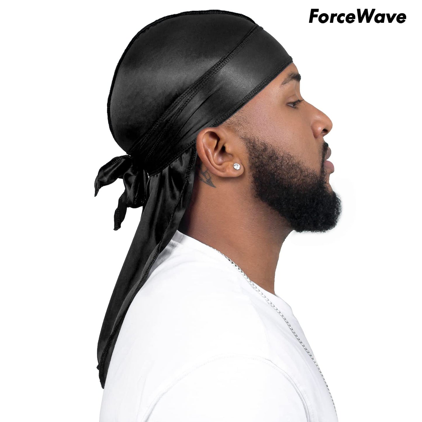 ForceWave 10 Pieces Silky Durags Long Tail for Women Men Satin Durag 360 Wave，Dorag, 10 Pieces, Black, 10 Count (Pack of 1)