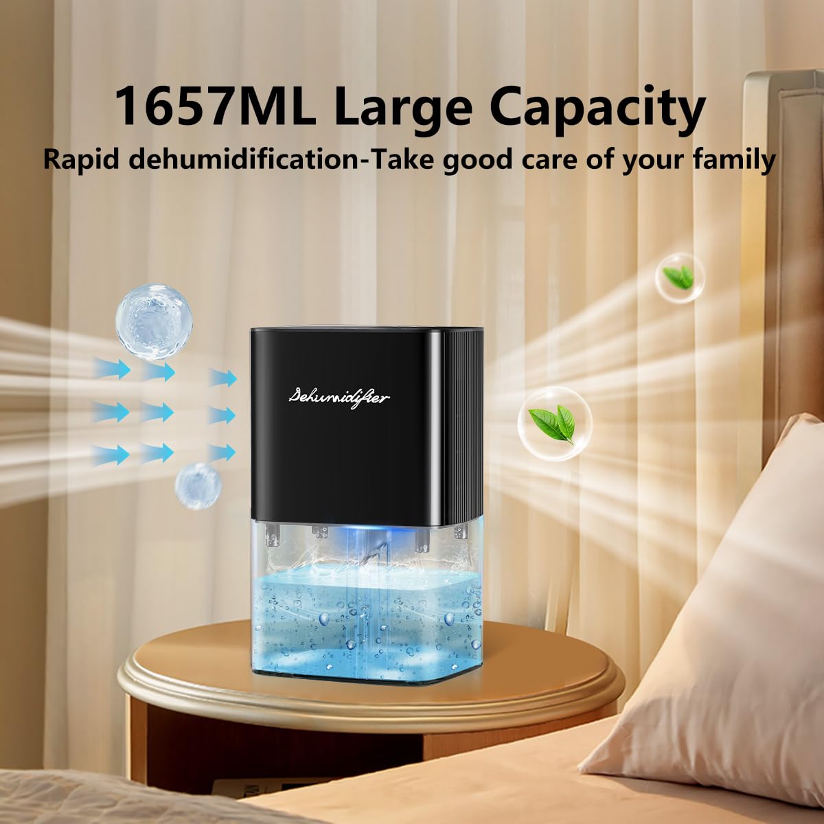 Dehumidifier 58OZ 1657ML Small Dehumidifier for Home Safety Dehumidification 5 Timers 3 Setting Modes Auto Shut Off Protection Adjustable 10 Color Lights Low Noise For Bedroom Bathroom 230 Ft²
