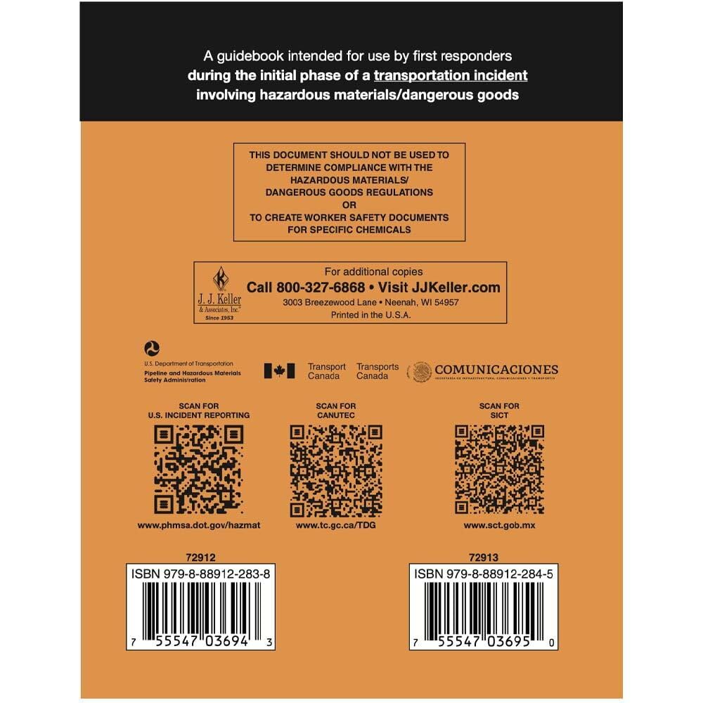 2024 Emergency Response Guidebook (ERG), Spiral Bound, 4” x 5.5” Pocket Size, 10-Pack, English, J. J. Keller & Associates, Inc.