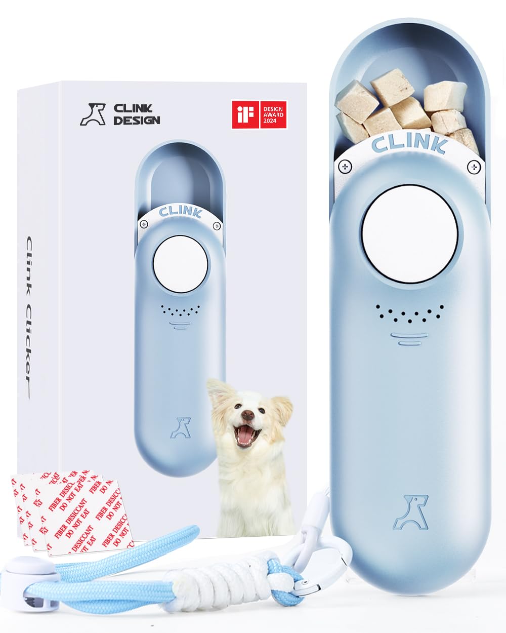 Clicker Dog Trainer & Dog Treat Pouch Alternative Dual Use 2 in 1 Dog Clicker for Training - Durable, Light (2.36 oz), Easy to Clean & Handle, Fast to Fill, Innovative Design, Blue - Click Design