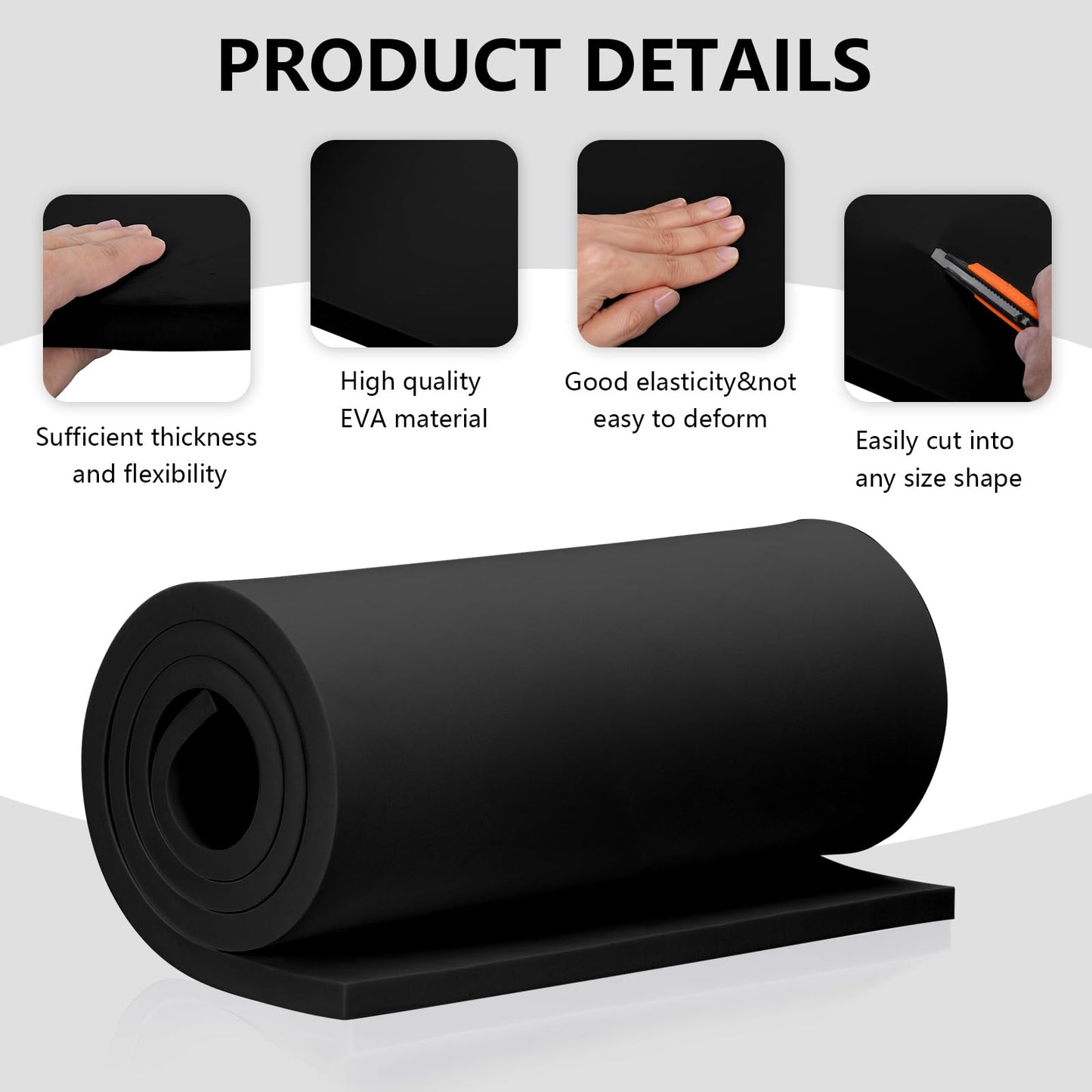 20mm Thick Black Eva Foam Cosplay Sheets roll, 13.9" x 39" Premium eva Craft Foam for Cosplay Costume by MEARCOOH