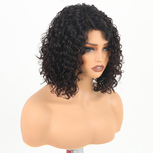 ManeMajesty Short Curly Wigs for Black Women Right Side Parting Lace Closure Wigs Human Hair Bob Deep Curly Wear and Go Glueless Wig 10A Deep Wave Wigs Natural Color 12 Inch