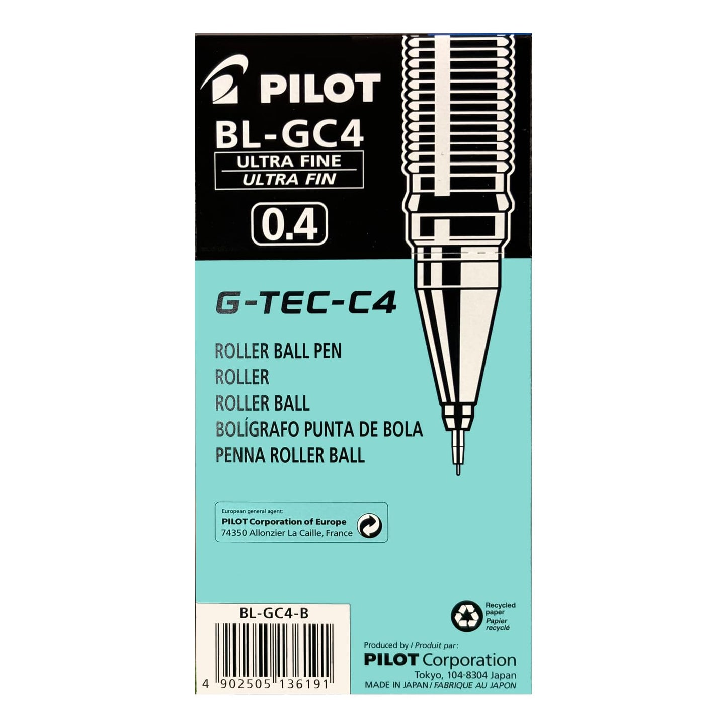 Pilot G-Tec C4 Microtip Gel Rollerball Pen 0.4mm Tip 0.2mm Line Black (Pack 12)
