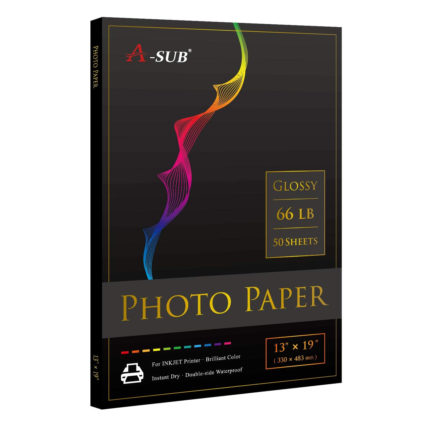A-SUB Premium Photo Paper High Glossy 13x19 Inch 66lb for Inkjet Printers 50 Sheets