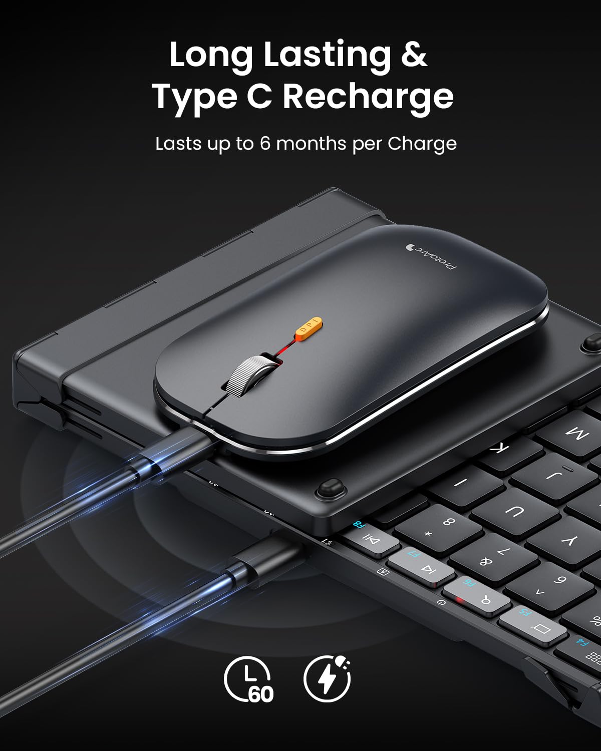 ProtoArc Foldable Keyboard Mouse Combo, XKM01 CaseUp Portable Bluetooth Keyboard and Mouse with Laptop Stand, a Mobile Work Solution for On-The-Go, Compatible with Laptop PC MacBook Windows Mac OS