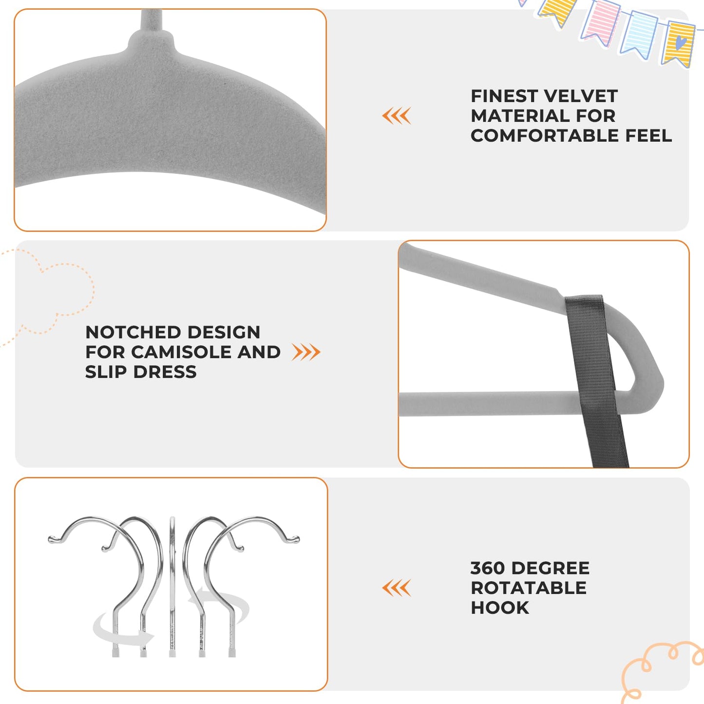 Babyrish Velvet Baby Hangers 30 Pack, Ultra Thin Nonslip Nursery Clothes Hangers (Grey)
