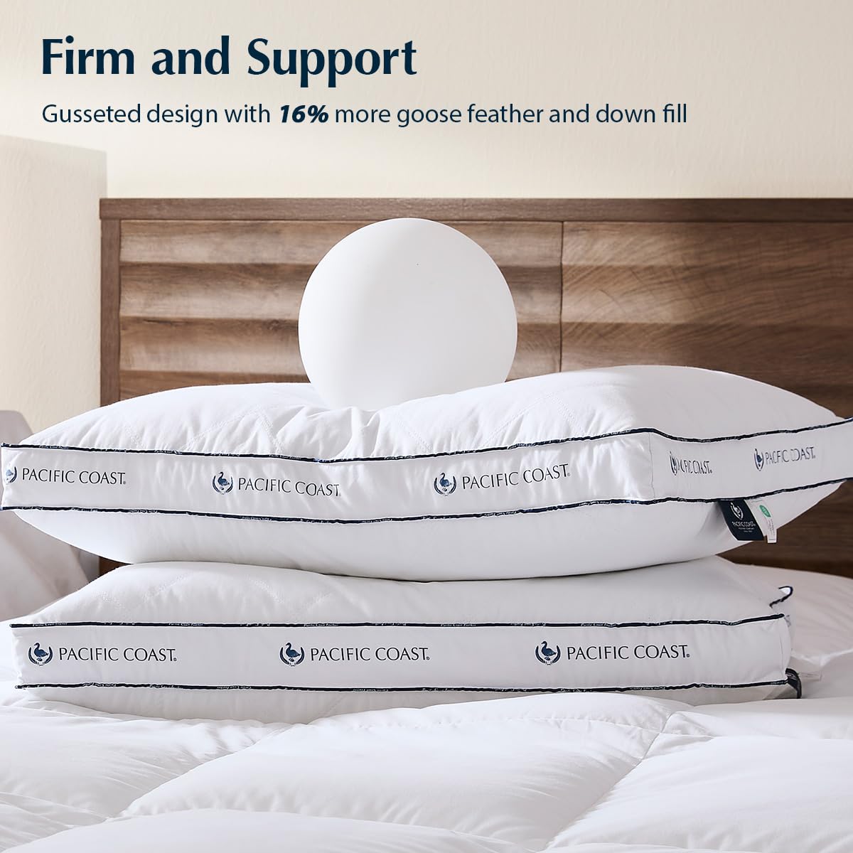 Pacific Coast Gusseted Pillows, Goose Feather and Down Firm Pillows, Luxury Hotel Collection Bed Pillows for Sleeping, Supportive Gusseted Dsign for Side and Back Sleepers (Standard (Pack of 1))