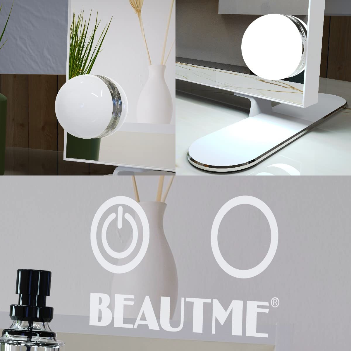 BEAUTME Vanity Mirror with Lights, 23.6" x 20" Large Makeup Mirror, Hollywood Mirror with 14 Dimmable Bulbs, 3 Color Modes & Adjustable Brightness, Detachable 10x Magnification