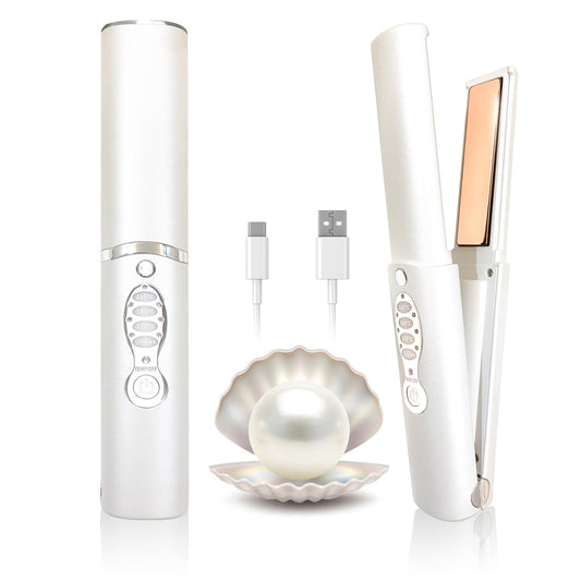 Cordless Hair Straighteners Titanium Portable Flat Iron Wireless Hair Straightener 2 in 1 for Straightening and Curling Travel Straightener Dual Voltage 5000 mAh Battery Heats Up in Seconds