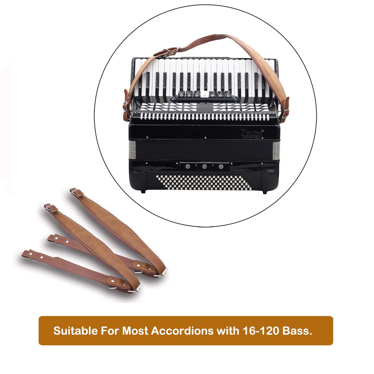 YUNNLEZT Accordion Straps,1Pair Soft PU Leather Accordion Shoulder Harness Strap with Adjustable Buckles for 16-120 Bass Accordions, Coffee, 32inch