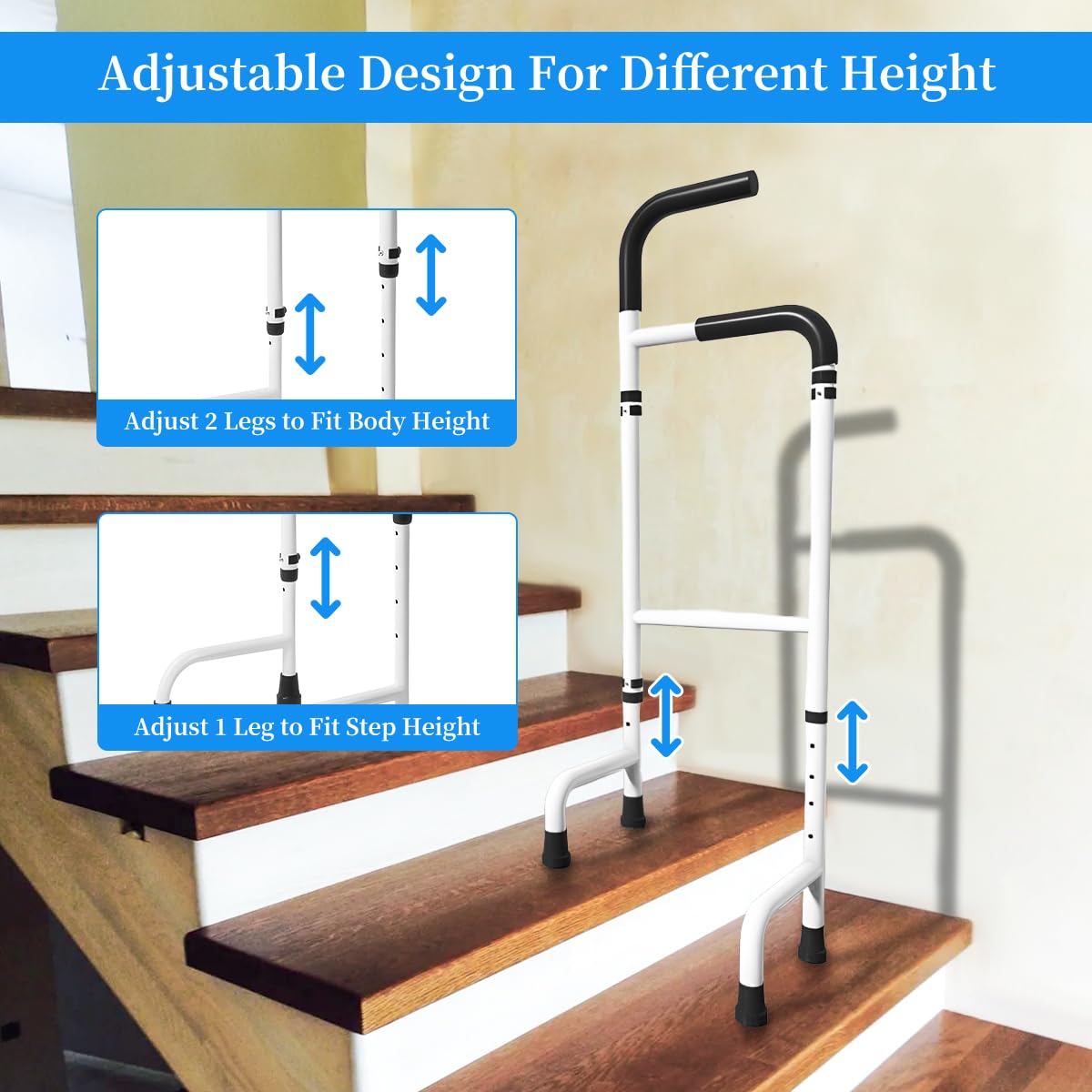 AUHUI Height Adjustable Stair Lift Assist Devices for Seniors, Stair Climbing Cane Lifts with Anti-Slip Handle & Pads, Stair Assistive Crutches for Elderly, Fits Most Steps, Supports Up to 400 Lbs