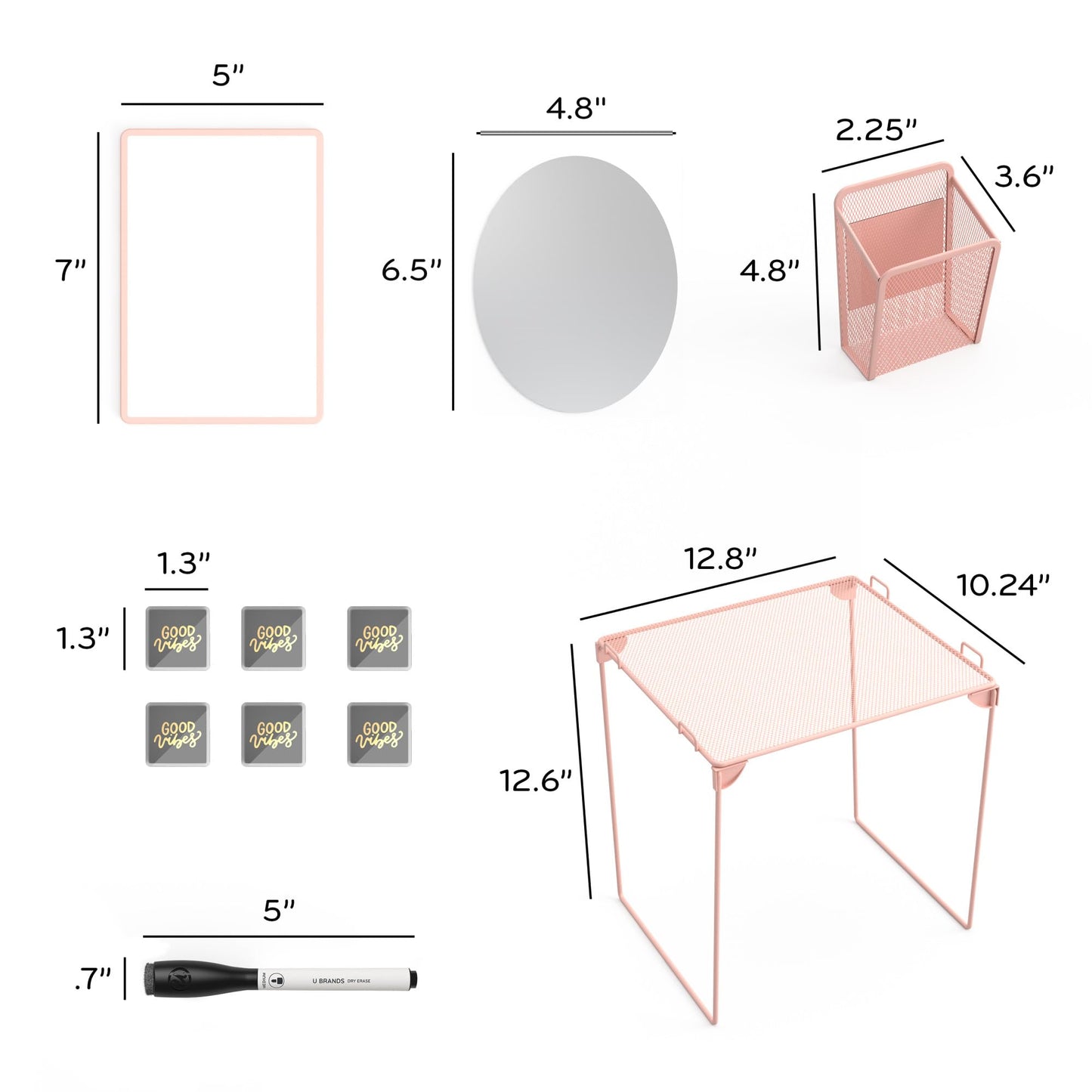 U Brands Locker Organizer and Decorating Kit, Back to School Essentials, Blush, 11-Piece, Includes Mirror, Shelf, Magnets, and Other Accessories