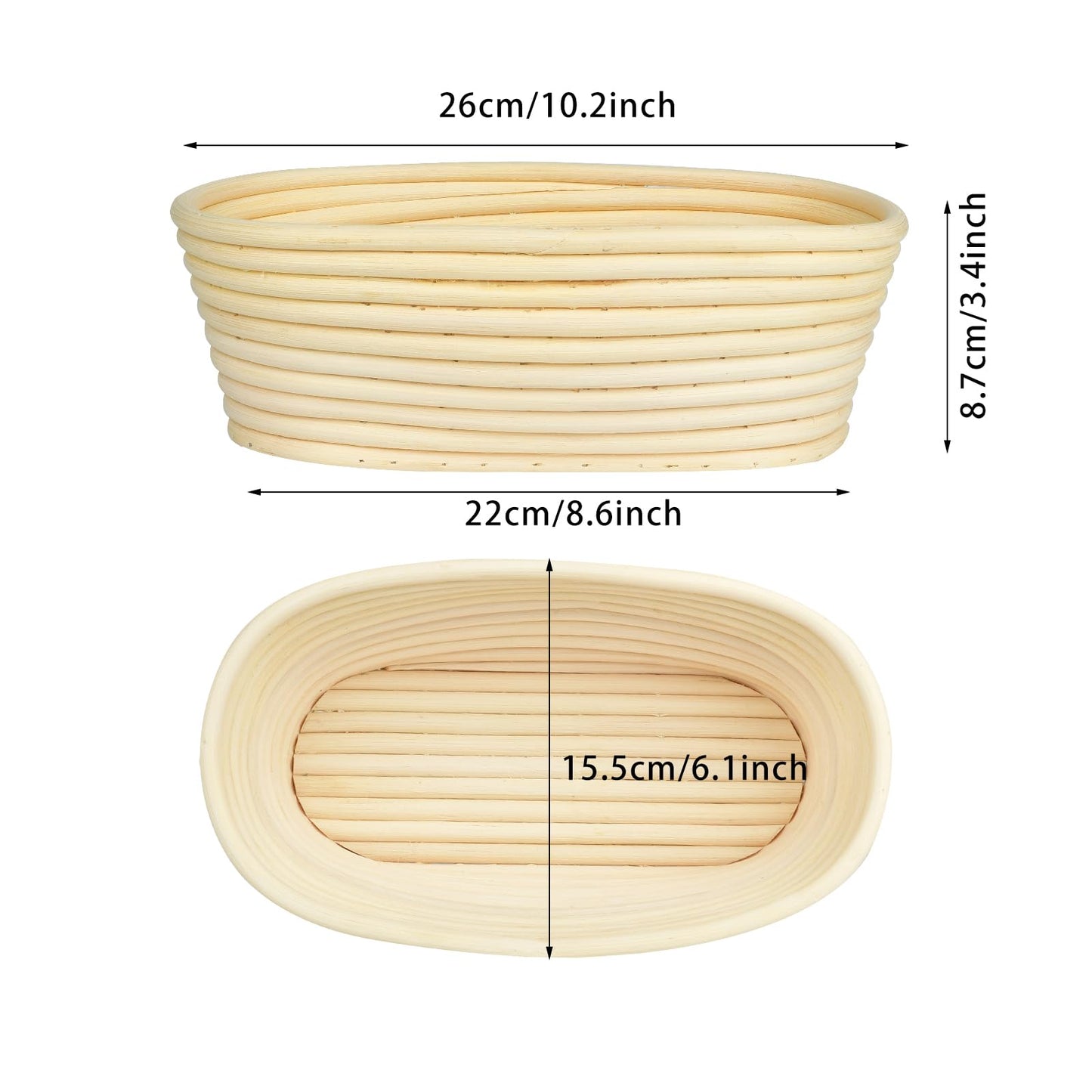2 Pack 10 inch Oval Bread Proofing Basket, Sourdough Bannetons Bortform Proving Rattan Basket with Linen Liner Cloth, Great for Professional & Home Bakers & Starter