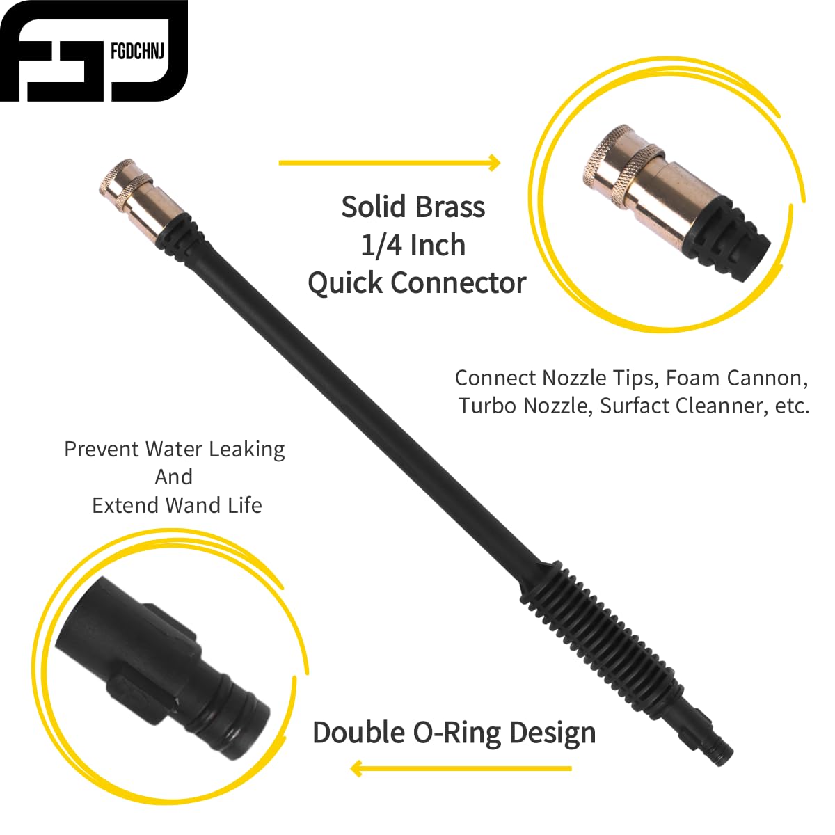 FGDCHNJ Pressure Washer Gun Replacement Power Spray Car Wash Gun with Extension Wand M22-15mm Thread Fitting 5 Nozzle Tips, 2320PSI 6.6GPM Compatible with Simoniz Green Works Karcher Power Washer