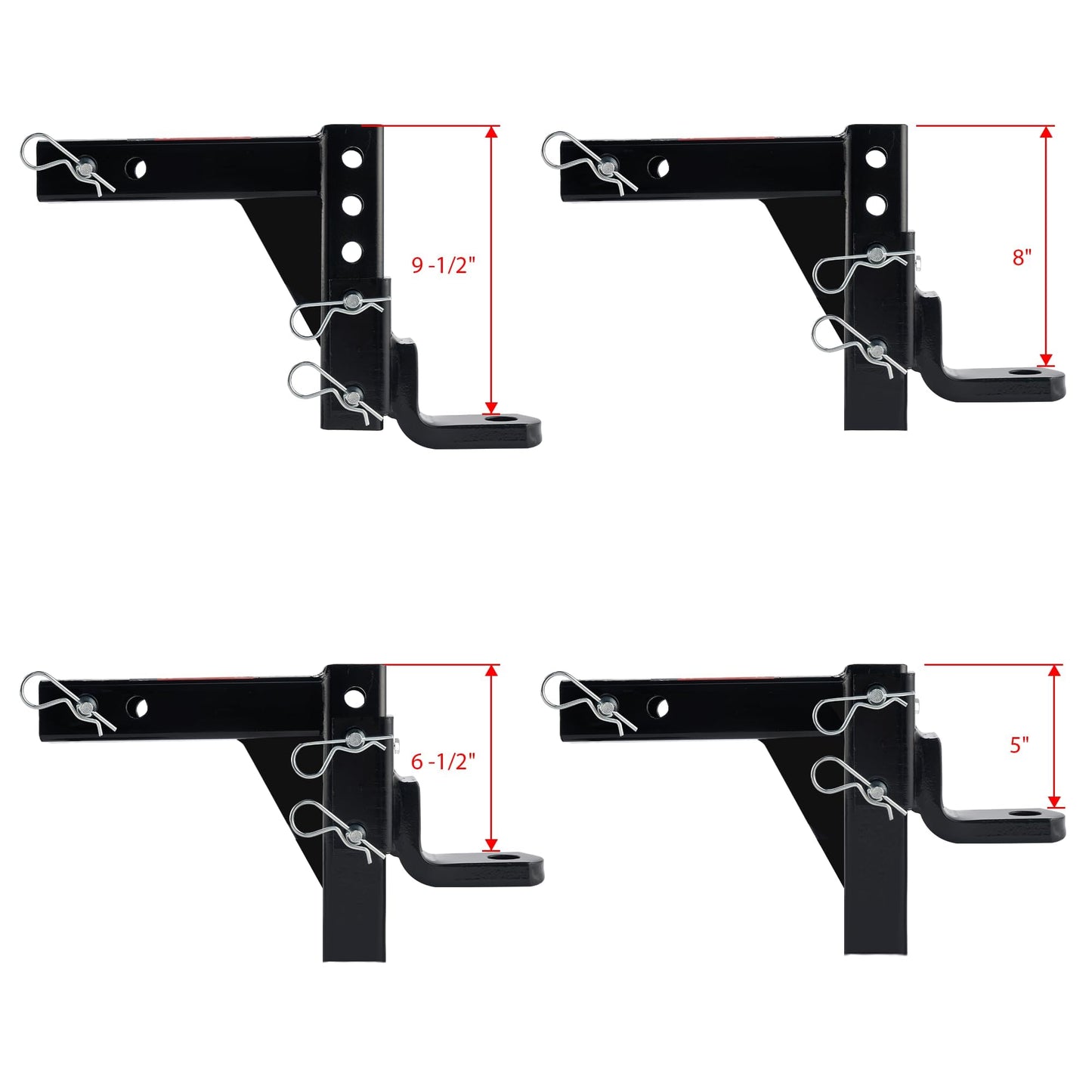 TYT Adjustable Trailer Hitch Ball Mount, 6-Position Tow Hitch, Fits 2-Inch Receiver, with 1" Hitch Ball Hole, 9-1/2" Drop & 8-1/4" Rise Drop Hitch, 7500 lbs