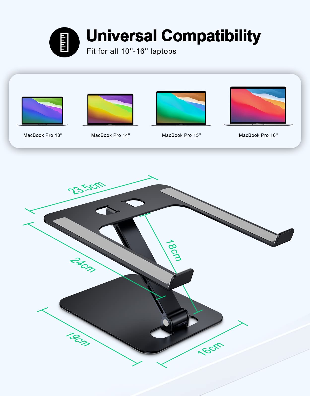 Zewwen Laptop Stand for Desk, Ergonomic Adjustable Foldable Computer Stand with Heat-Vent, Aluminium Alloy Laptop Riser Compatible with MacBook Air, Pro, Dell XPS, Samsung, 10”-16"