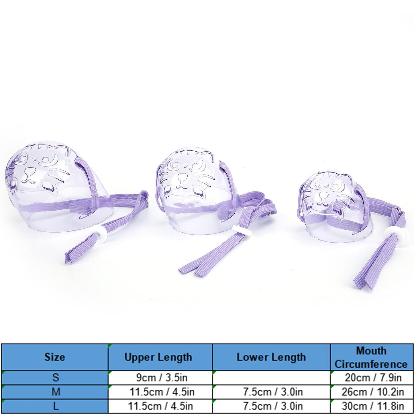 Cat Muzzle Set, Transparent Breathable Face Cover, Anti-Bite Training Mask, 3-Pack