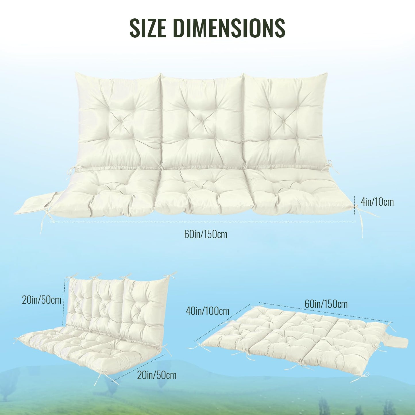 3 Seat Cushion for Outdoor Swing - 60x40 inches, 4" Thick Porch Swing Cushions with Ties and Storage Bag, Soft Bench Replacement Cushions for Patio, Outdoor, Backyard and Garden (Wine Red)