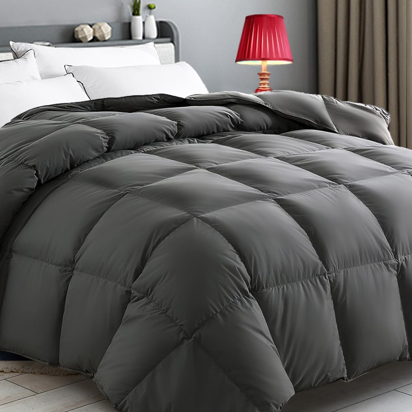 All Season King Size Comforter Grey,Cooling Duvet for Night Sweats,Down Alternative Comforter, Duvet Insert with 8 Corner Tabs,Winter Warm Thick Hotel Collection Reversible Fluffy Hypoallergenic