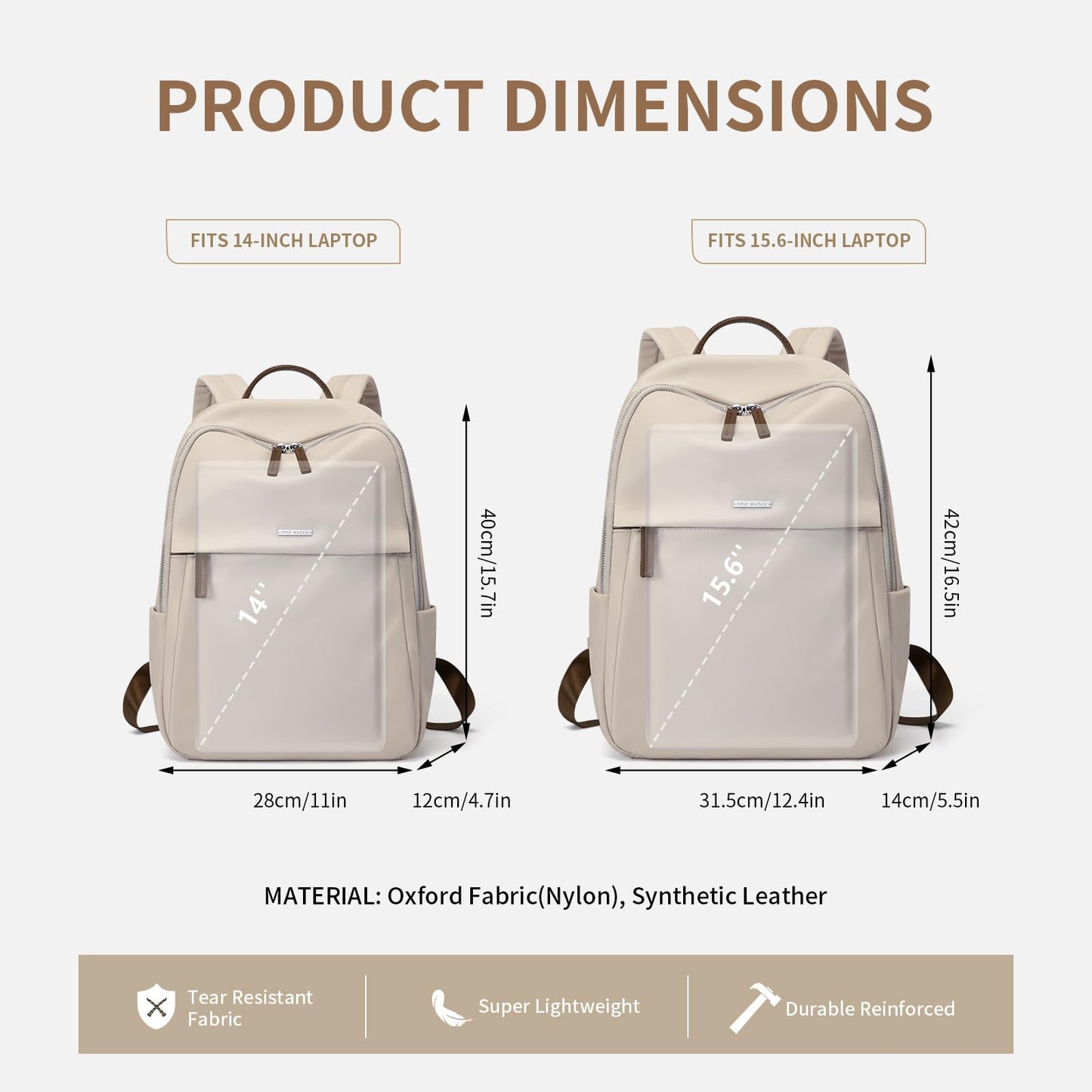 Womens Laptop Backpack with Separate Laptop Compartment Water Resistant Computer Backpacks Fits 15.6 Inch Notebook Travel Work College Bags (Apricot)