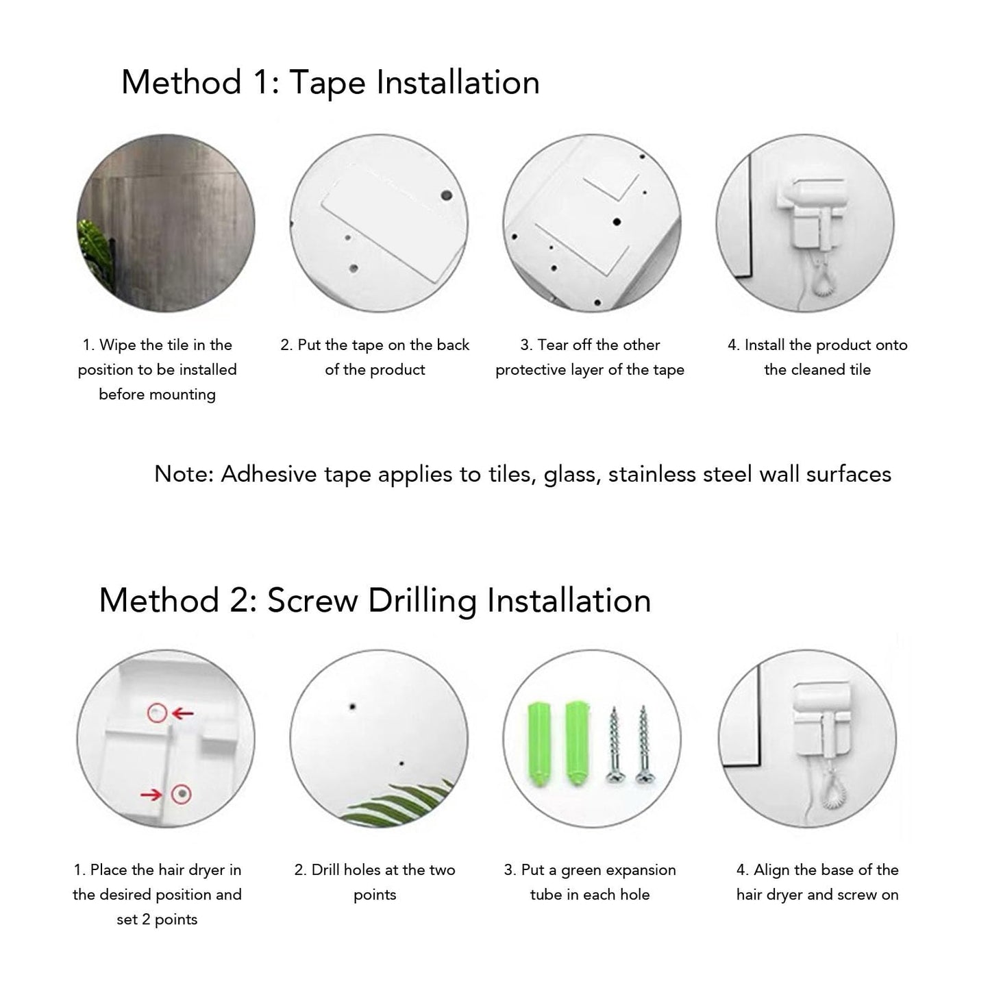 1300W Wall Mount Hair Dryer, Hotel Bathroom Hair Blow Dryer with 2 Levels Intelligent Temperature Control Quick Drying Low Noise Sturdy ABS Construction