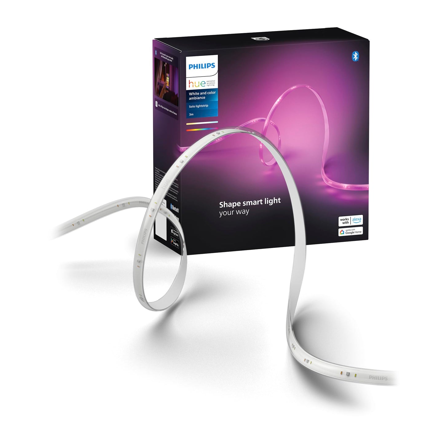 Philips Hue Indoor 3M (10FT) Smart LED Solo lightstrip Base Kit - 1 Pack - Control with Hue App - Works with Alexa, Google Assistant and Apple HomeKit