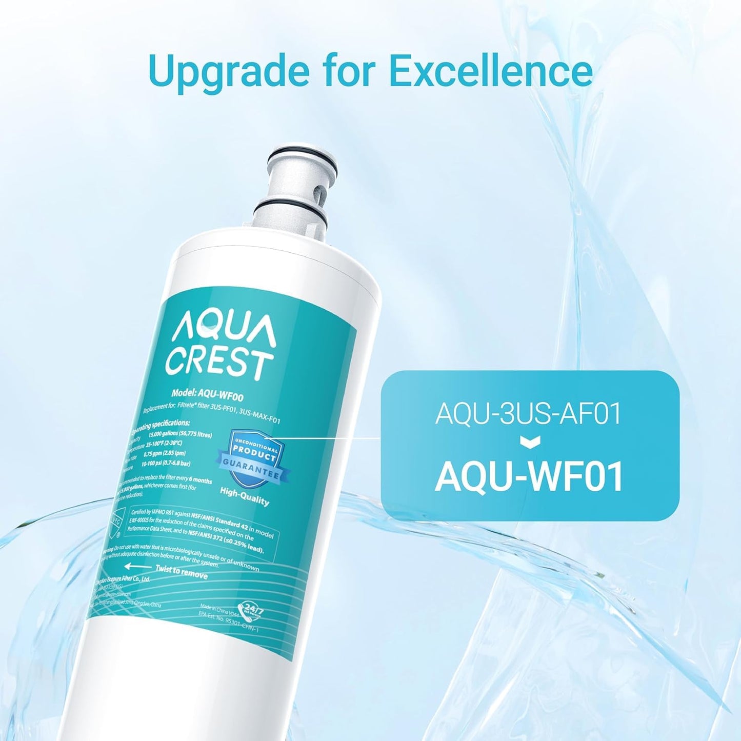 AQUACREST 3US-AF01, 3US-PF01 Under Sink Water Filter, Replacement for 3US-AF01, C-CS-FF, 3US-PF01, 3US-AS01, WHCF-SRC, WHCF-SUFC, WHCF-SUF, 3US-PS01, 3US-MAX-F01 (Pack of 2)