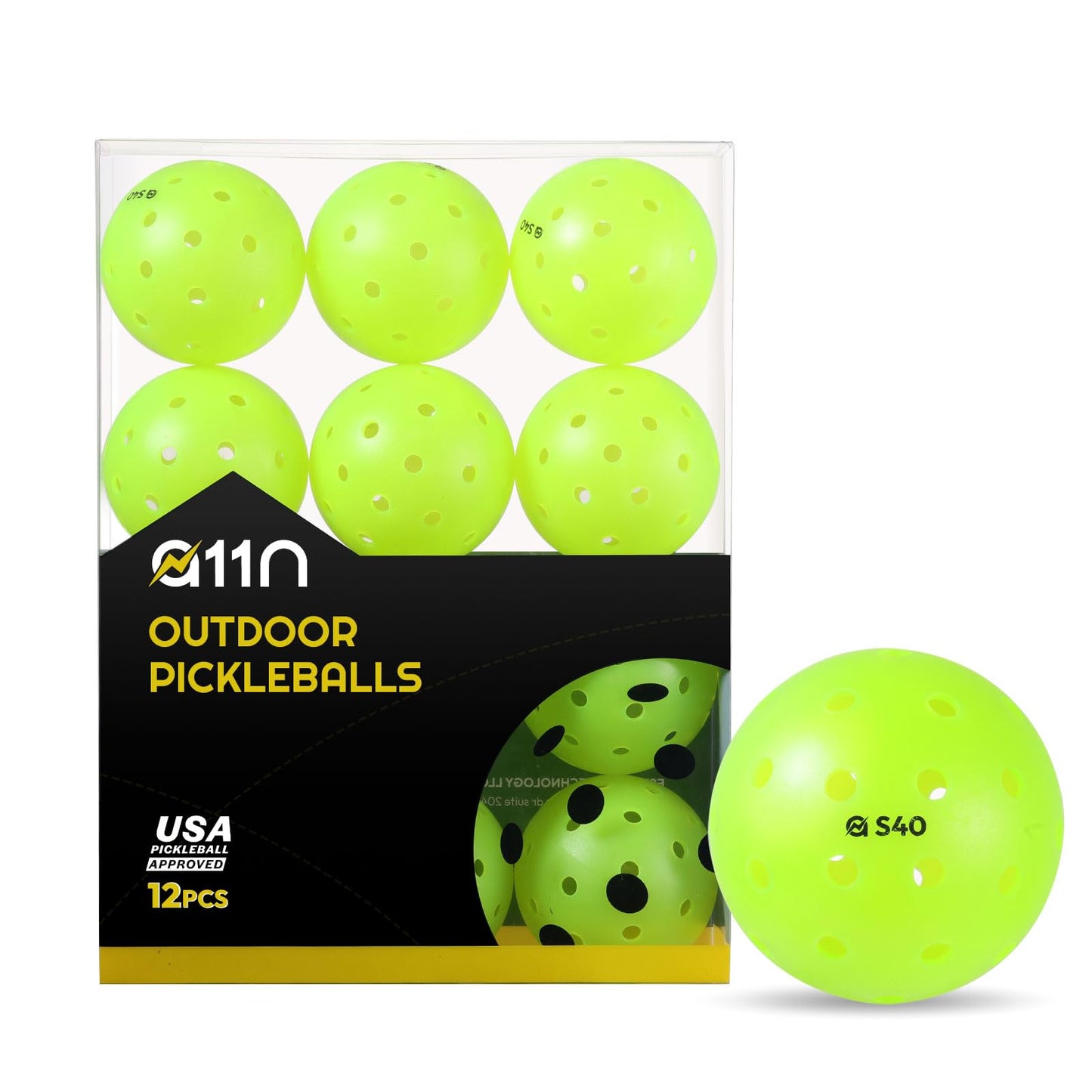 A11N S40 Outdoor Pickleball Balls- USA Pickleball Approved for Tournament Play 6/12Packs