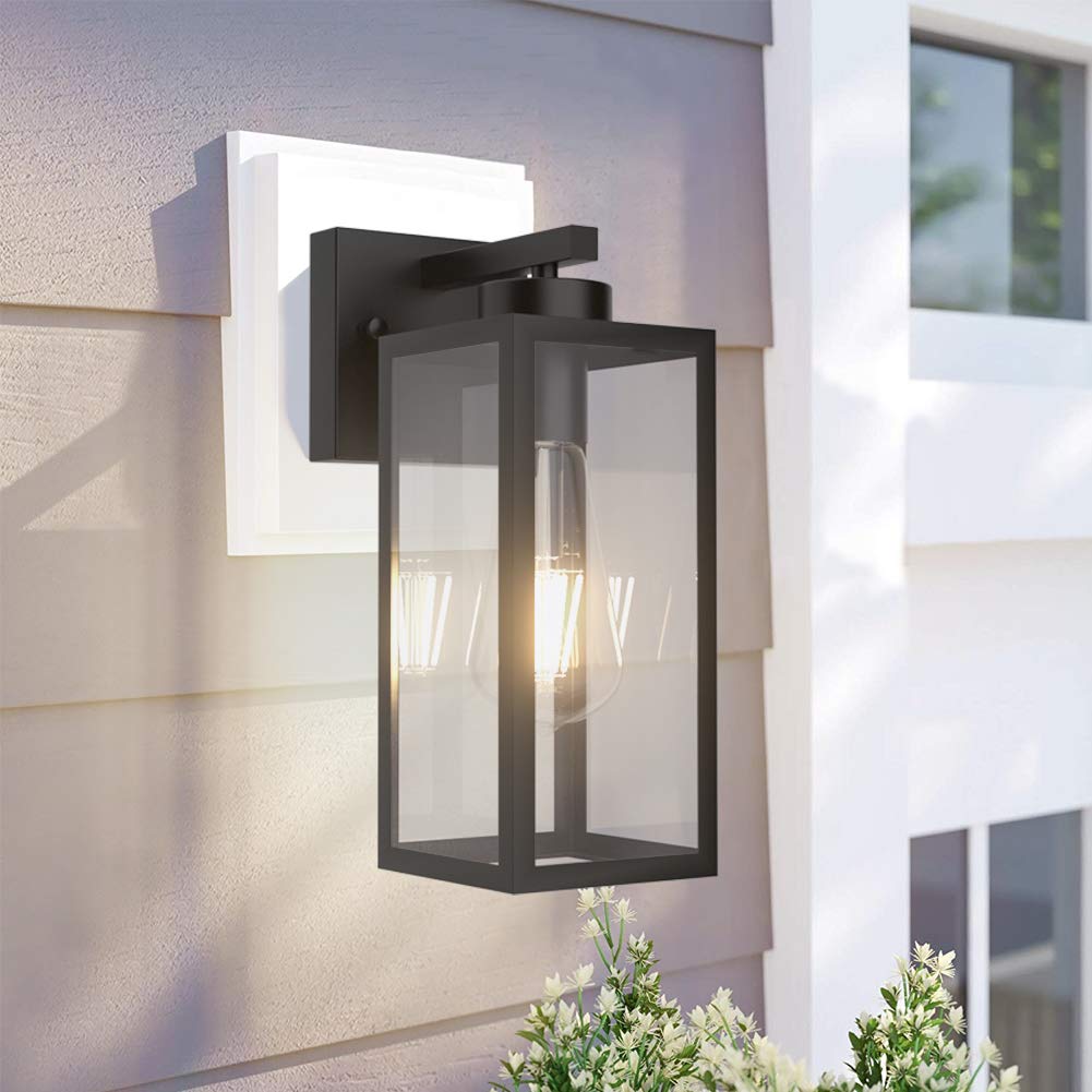 Tipace Outdoor Wall Lantern 2 Pack Black Exterior Wall Sconce with Clear Glass Shade Wall Mount Lights for Entryway,Porch,Doorway