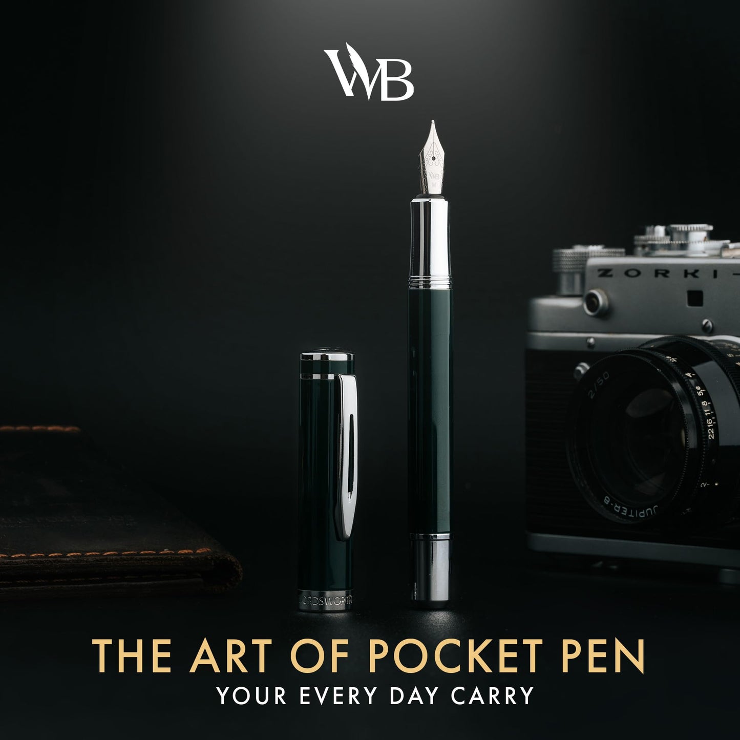 Wordsworth and Black Fountain Pen Mini EDC: Luxury Green Heavy Pocket Pen, Chrome Finish, Medium Nib, 6 Ink Cartridges, Ink Converter, Travel Refillable Writing Pen Gift Set, Men & Women