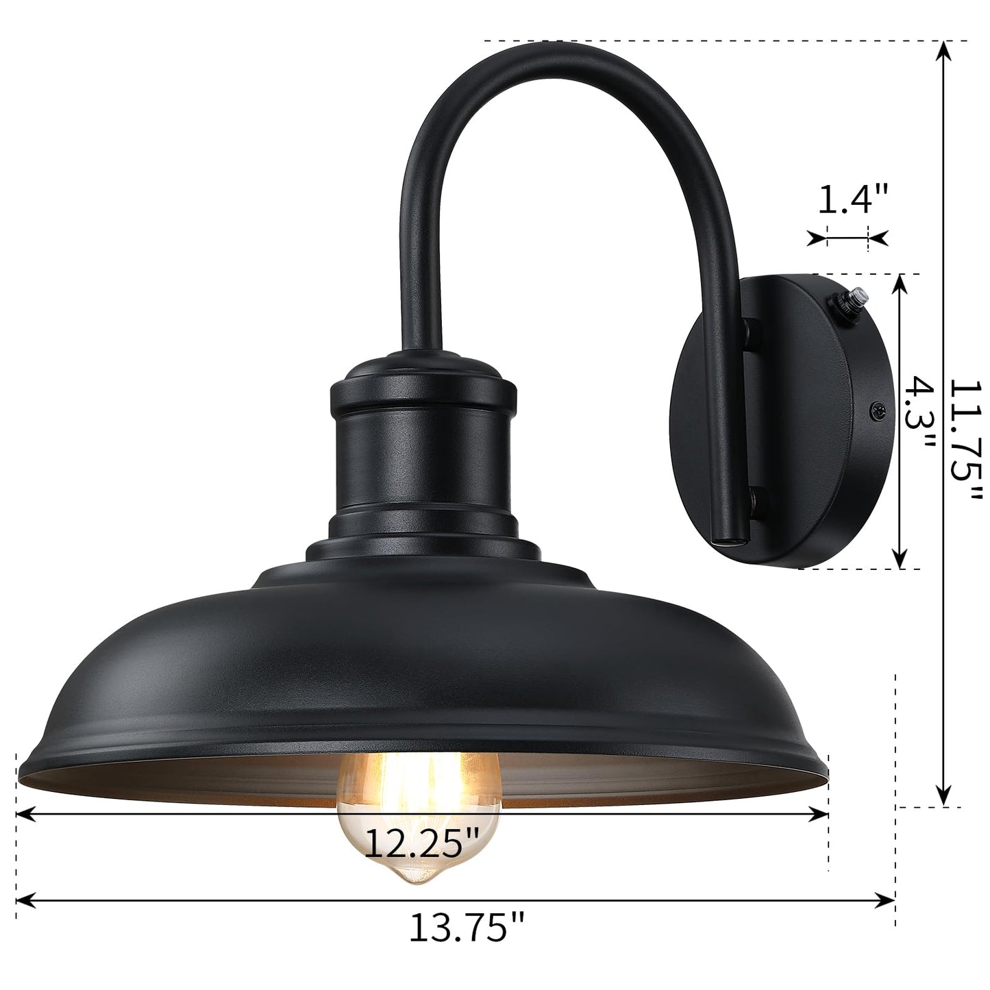 MYHXQ 12'' Dusk to Dawn Outdoor Gooseneck Barn Light, 2-Pack Outdoor Wall Sconce Farmhouse Exterior Light Wall Lighting Fixture Industrial Black Wall Lantern for Porch, Entryway, Garage, Black