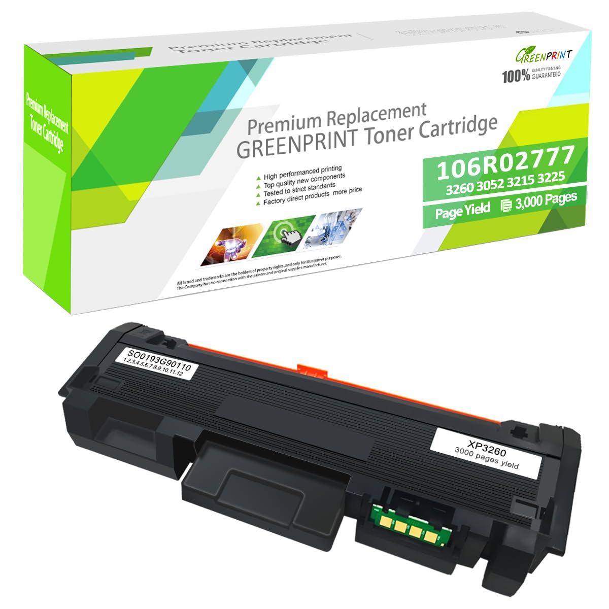 Compatible Toner Cartridge 3260 3215 106R02777 High Yield 3000 Pages Replacement for Xerox Phaser 3052 3260 3260di 3260dni, Xerox WorkCentre 3215 3215ni 3225 3225dni Printers GREENPRINT (1*Black)