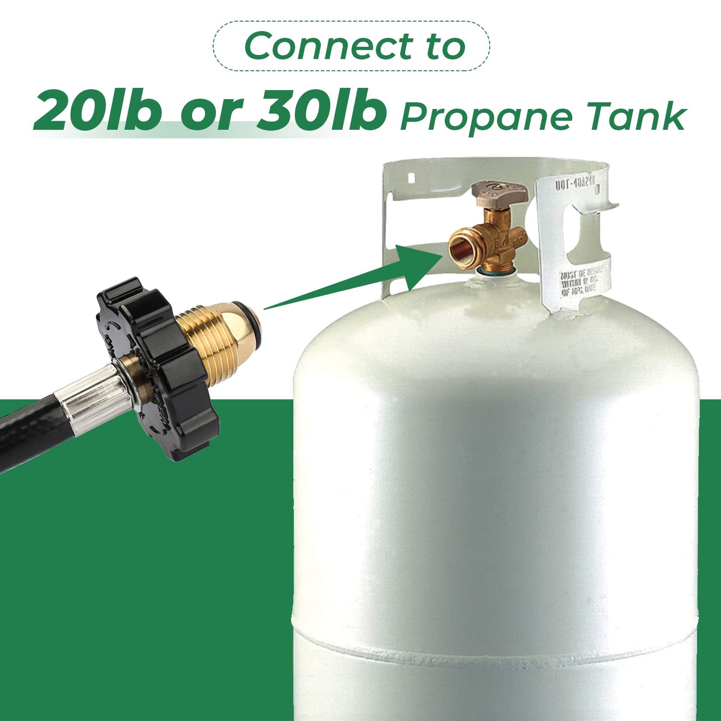 12ft RV Propane Hose with POL x 1/4" Inverted Male Flare, Rubber Camper Gas Tank Line Connect to 20lb or 30lb Tank, Replacement 59035 Propane Supply Hose