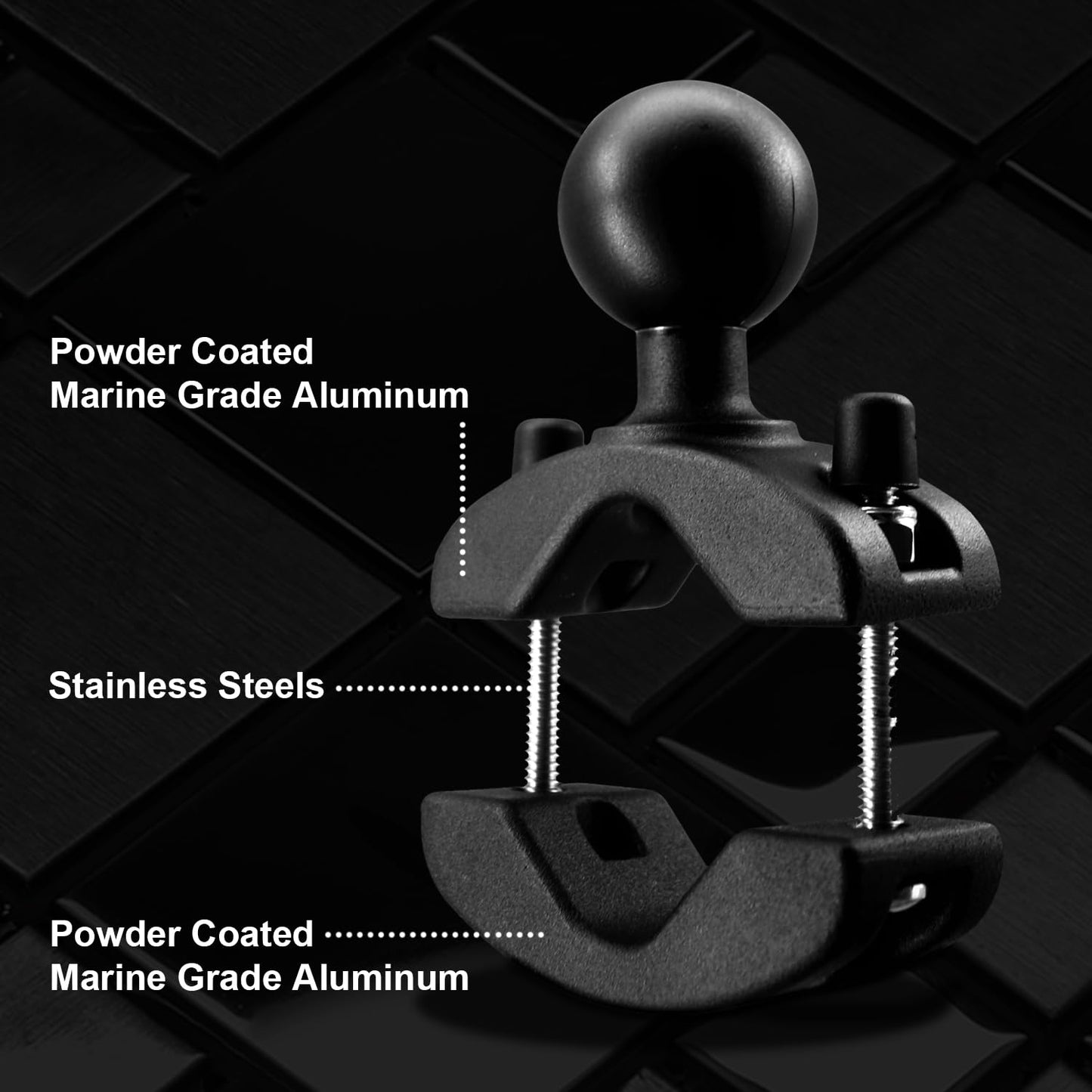 WINDFRD Aluminum Grab Bar Clamp Mount Base with 1.5'' Ball for Rails 1.18'' to 2'' in Diameter, Compatible with RAM Mounts C Size 1.5 Inch Ball Double Socket Arm