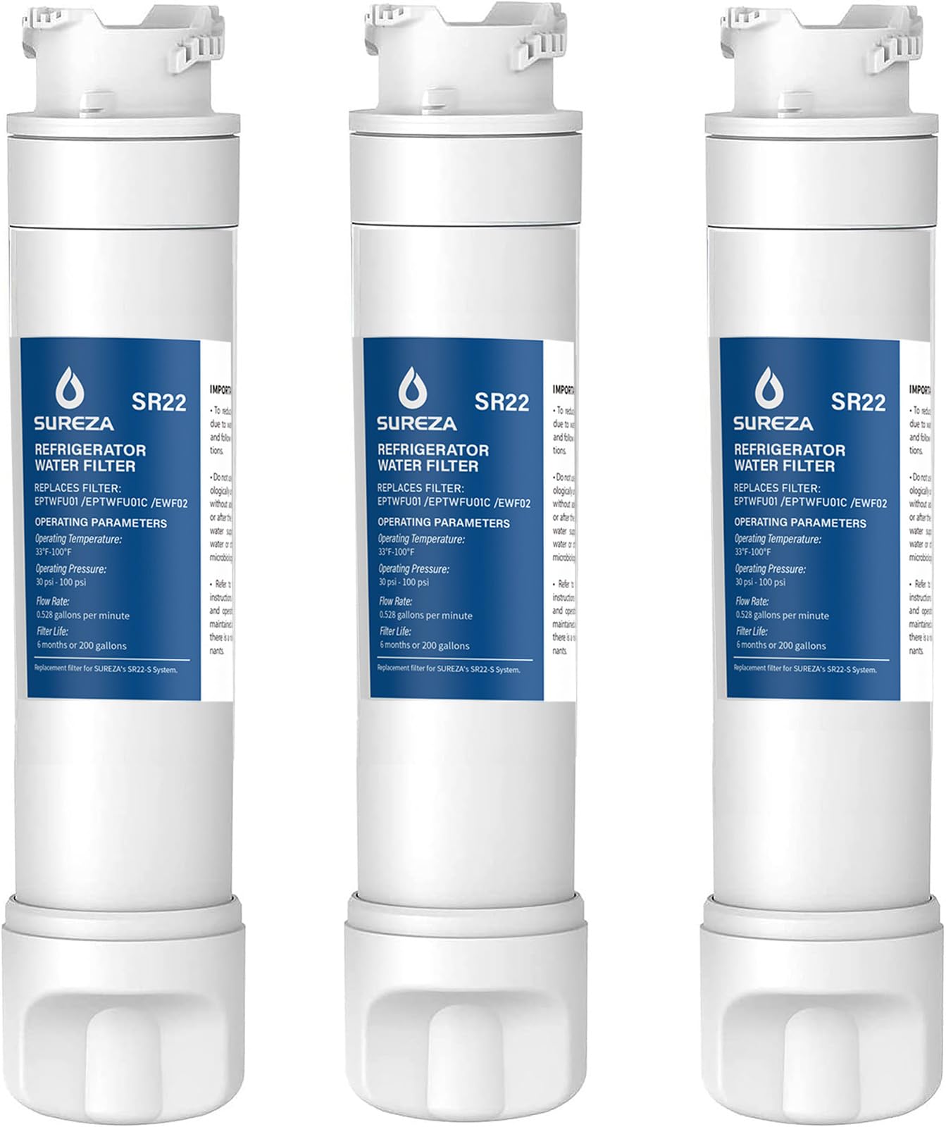 Refrigerator Water Filter Compatible with Frigidaire EPTWFU01, EWF02, Pure Source Ultra II, 3PACK