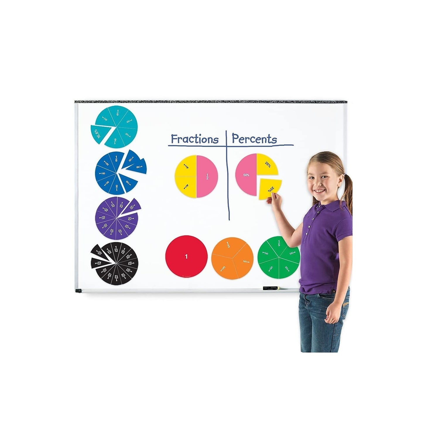 Learning Resources LER1616 Doublesided Magnetic Fraction Circles, Multi