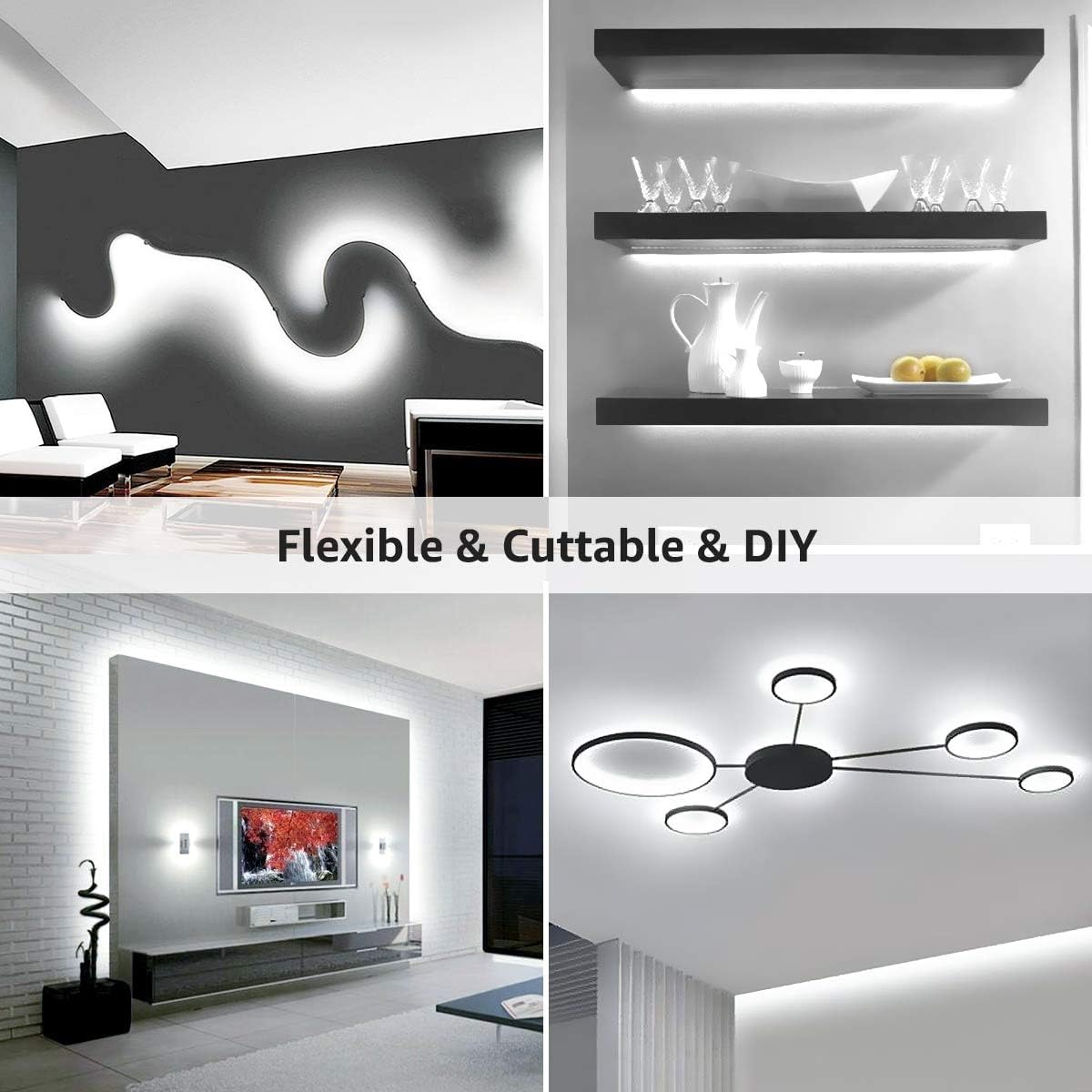 Lepro led Light Strips, 32.8ft LED Lights, Dimmable Under Cabinet Lighting, Super Bright LED Tape Lights, 420 LEDs SMD 2835, Suitable for Home, Kitchen, Under Cabinet, Bedroom, Daylight White (6000K)