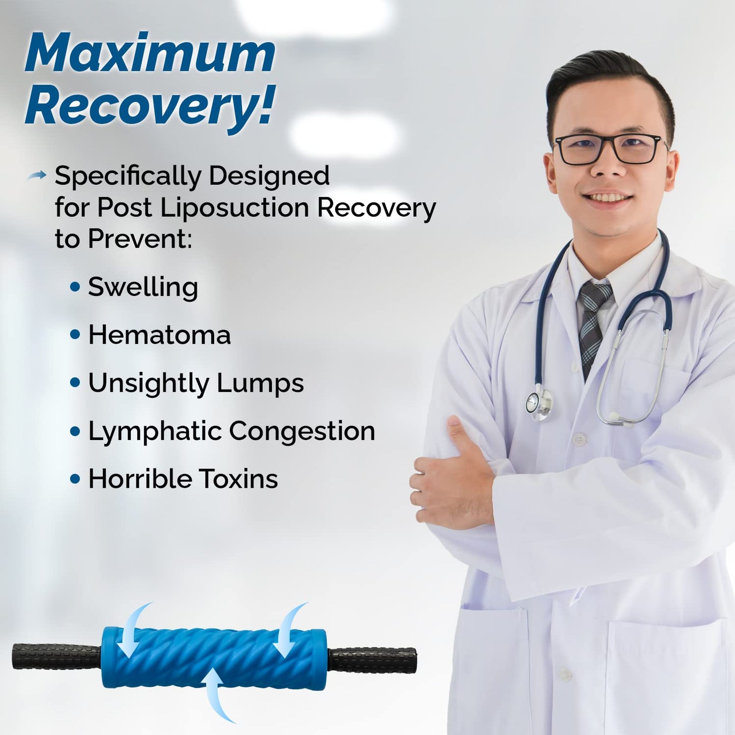 The Original LipoRoller - Liposuction Massage Roller - Easy to Roll Special Ridges and Bumps to Maximize Healing for Liposuction Post Surgery
