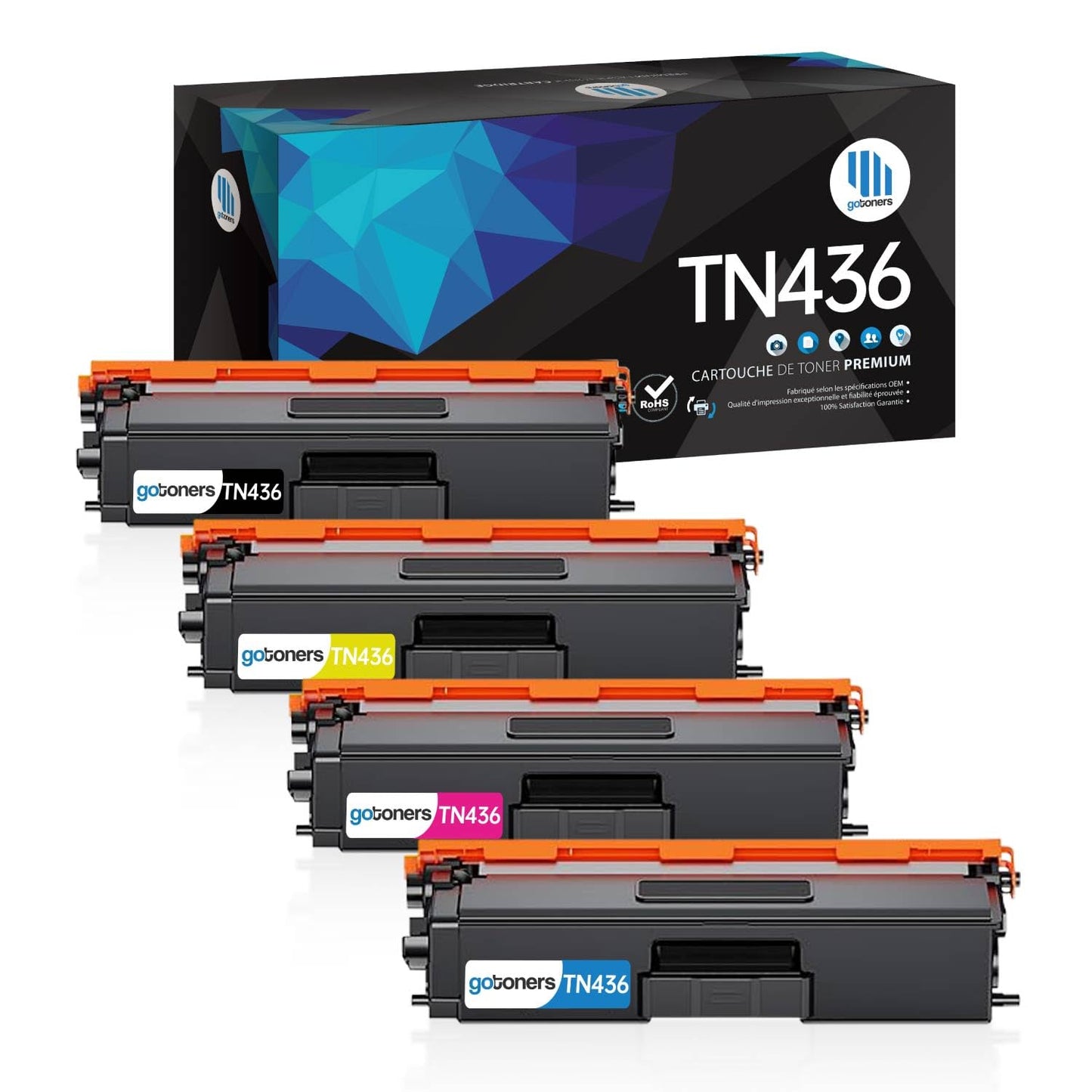 Gotoners 1 Set of 4 Replacement Toner TN436 TN433 TN431 for Brother HL-L8360CDW HL-L9310CDW MFC-L8900CDW MFC-L9570CDW TN436BK TN436C TN436Y TN436M