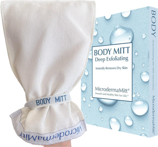 Microdermamitt Deep Exfoliating Mitt Bath Glove Mitten for Body Scrub - Best Dry Skin Treatment, - Remove Dead Skin, Keratosis Pilaris Bumps Instantly