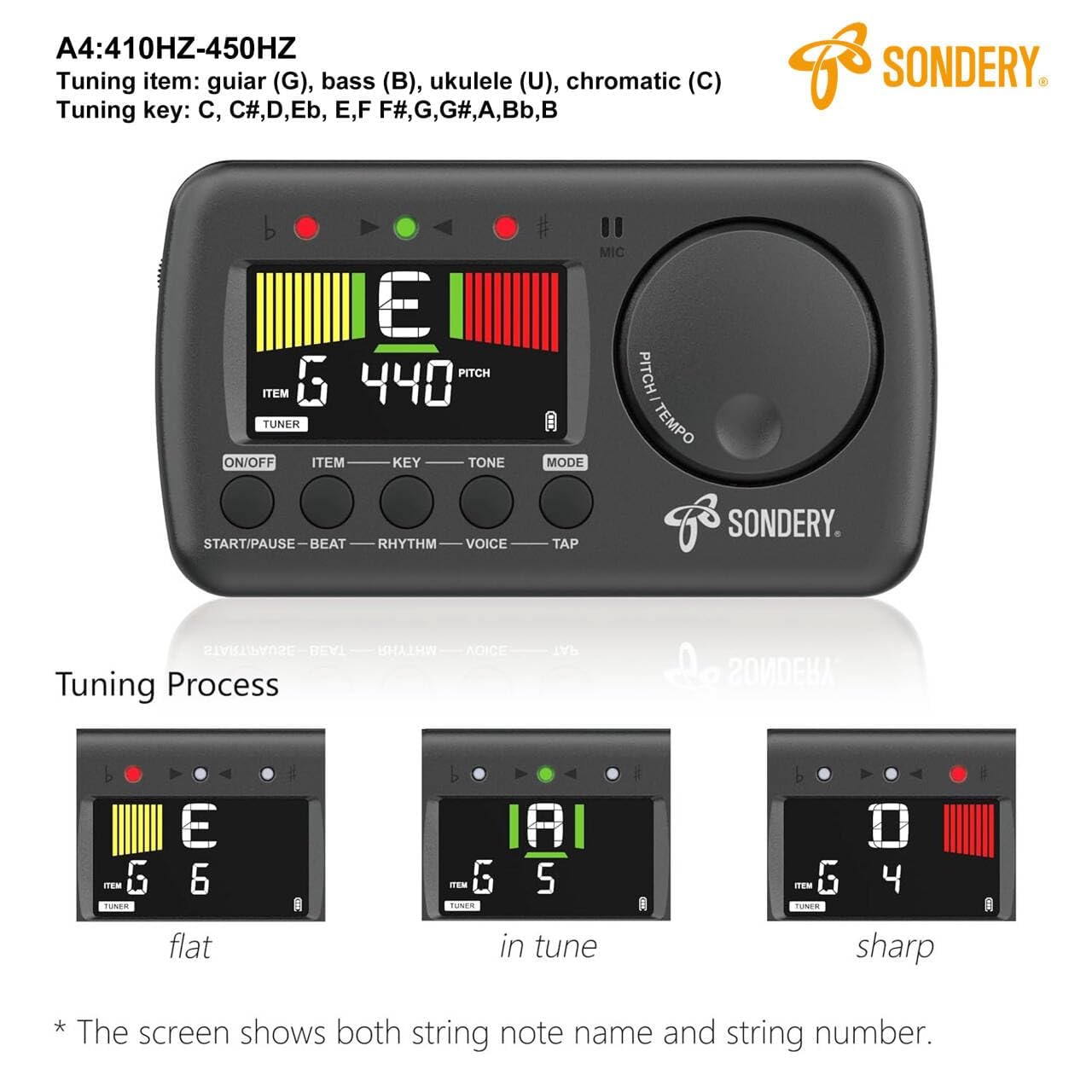 Sondery Digital Metronome Tuner 3 in 1 for All Instruments，Rechargeable Metronome with Tap Tempo, Chromatic Tuner Tone Generator for Guitar, Bass, Violin, Clarinet, Piano, Trumpet, Flute