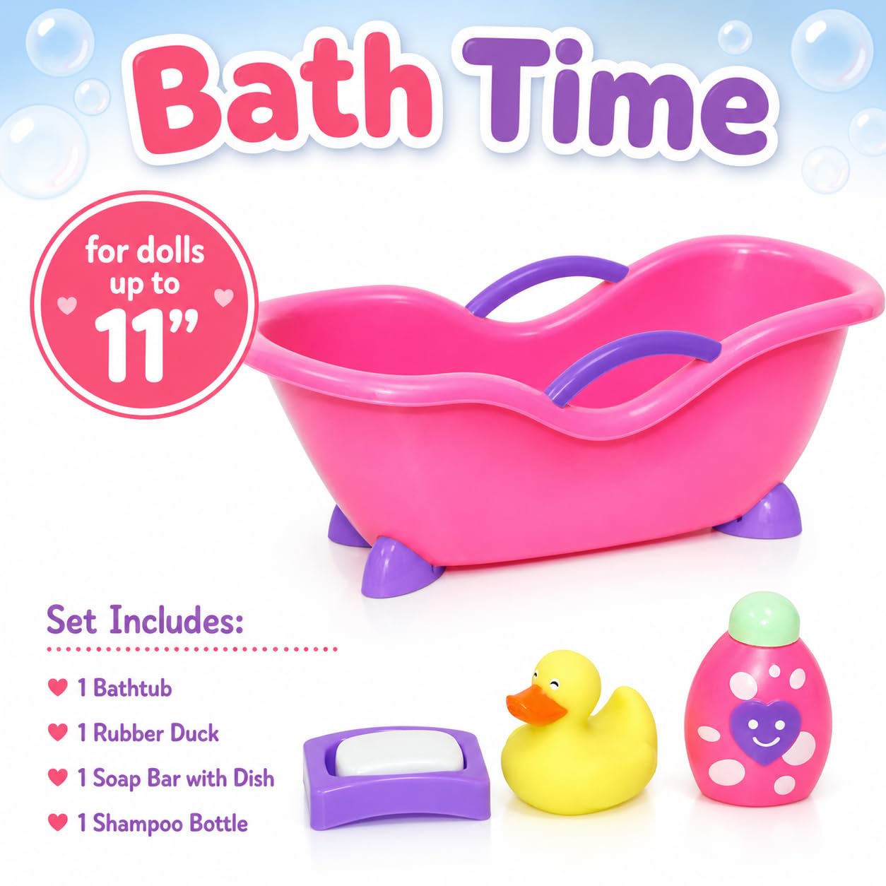 JC Toys Deluxe Doll Accessory Bundle | High Chair, Crib, Bath and Extra Accessories for Dolls up to 11" | Fits 11" La Baby & Other Similar Sized Dolls