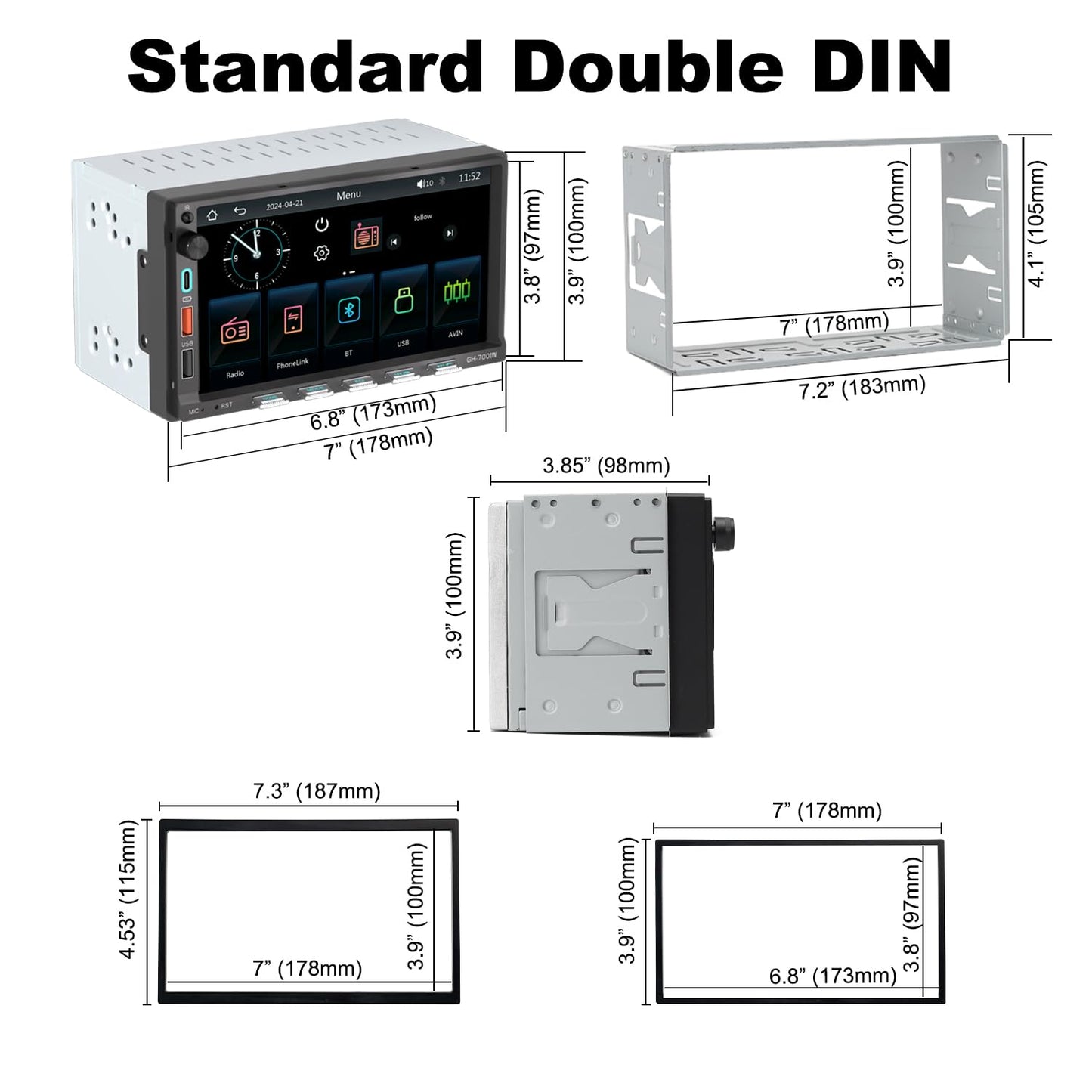 Alondy Double Din Car Stereo Bluetooth Compatible with [Wireless] Apple CarPlay/Android Auto 7" Touchscreen AM/FM Radio USB (Fast Charge 3A) Backup Camera