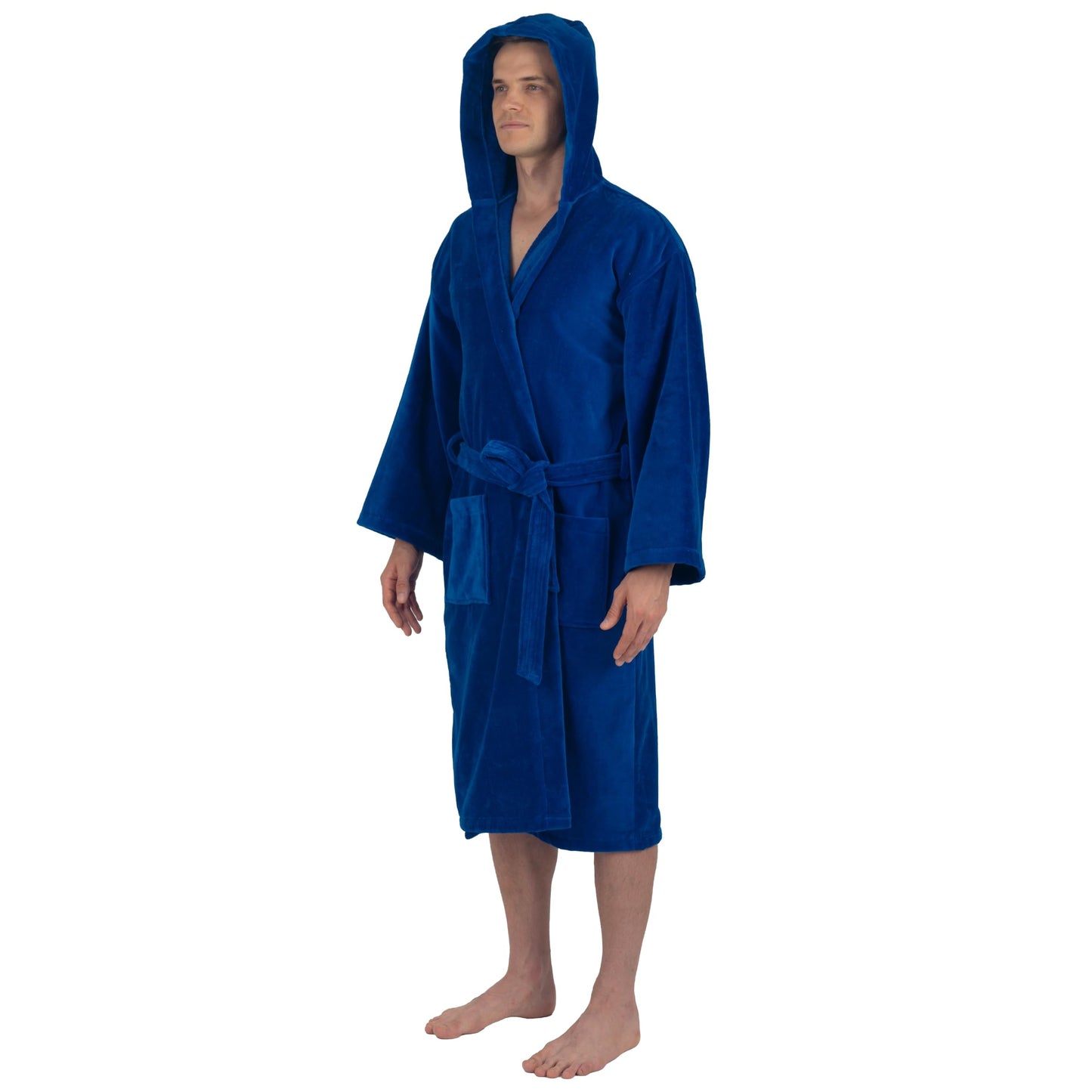 Alpine Swiss Dane Mens Hooded Bathrobe Pure Cotton Terry Cloth Long Robe for Men Super Absorbent Quick Drying Luxury Spa Robe BLU XL/2XL